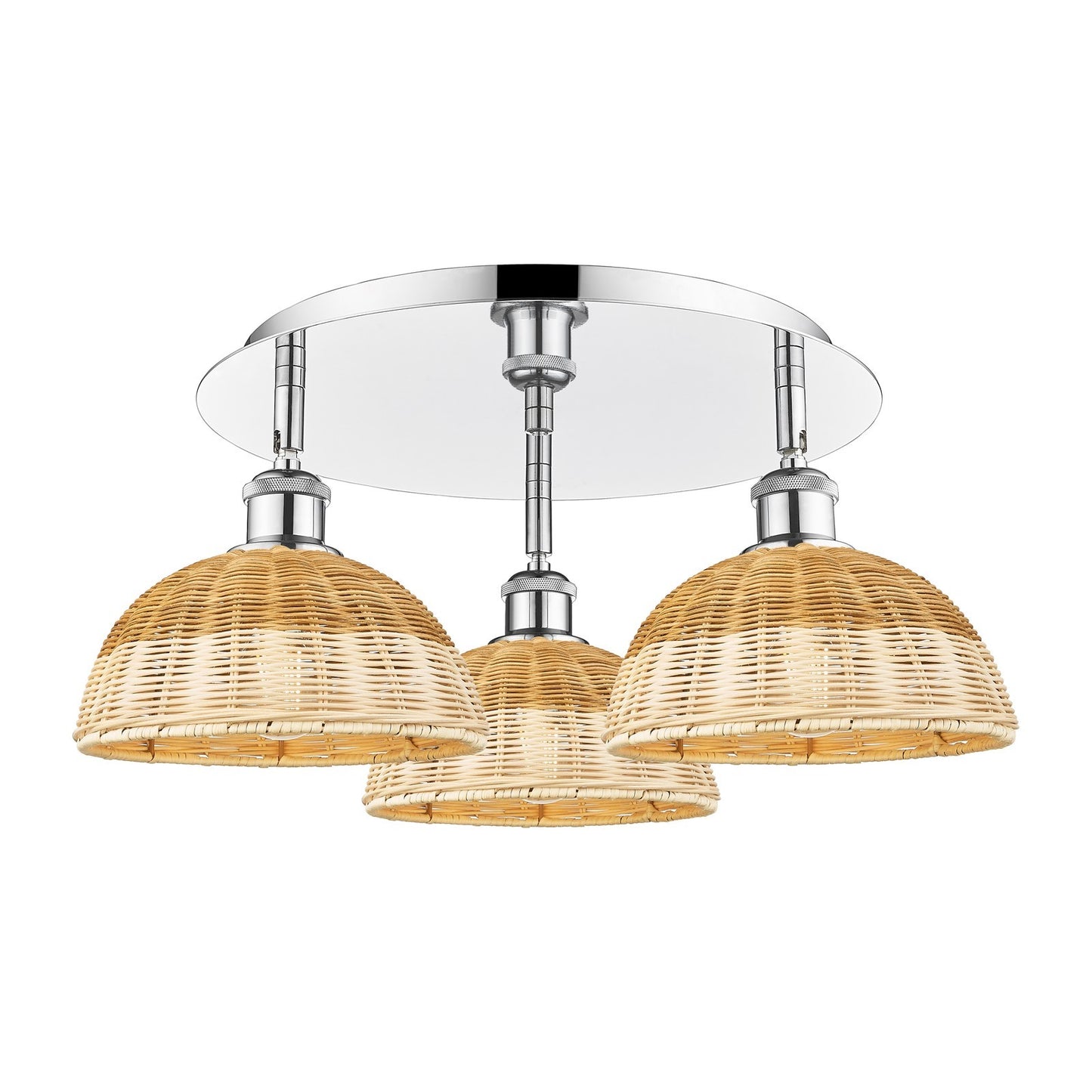 Innovations Bristol Natural II 21in 3-Light Semi-Flush Mount | Industrial Polished Chrome and Natural Fiber | Kitchen | Model 516-3C-PC-NBD2-9-NAT
