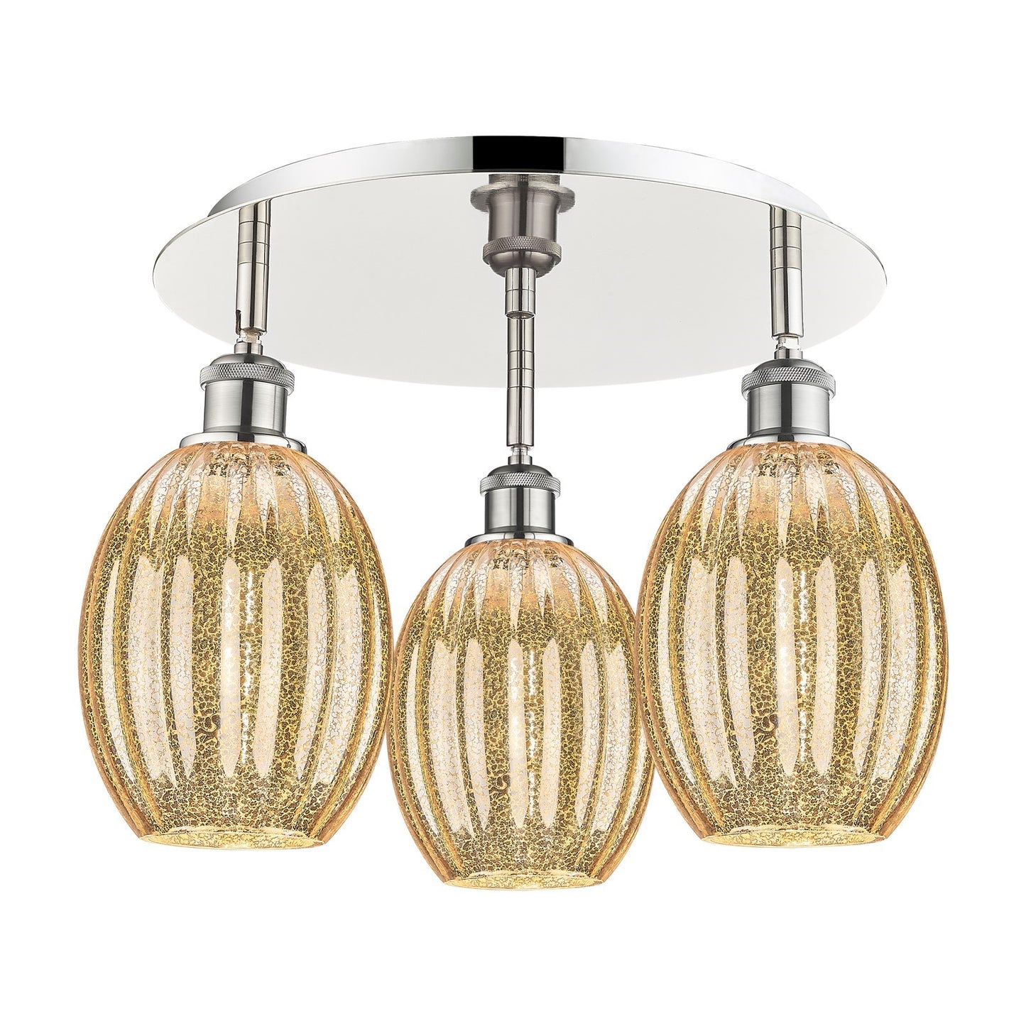 Innovations Preston Bulb 18in 3-Light Semi-Flush | Industrial Polished Nickel and Mercury Glass | Kitchen & Dining Room | Model 516-3C-PN-G459-6ME