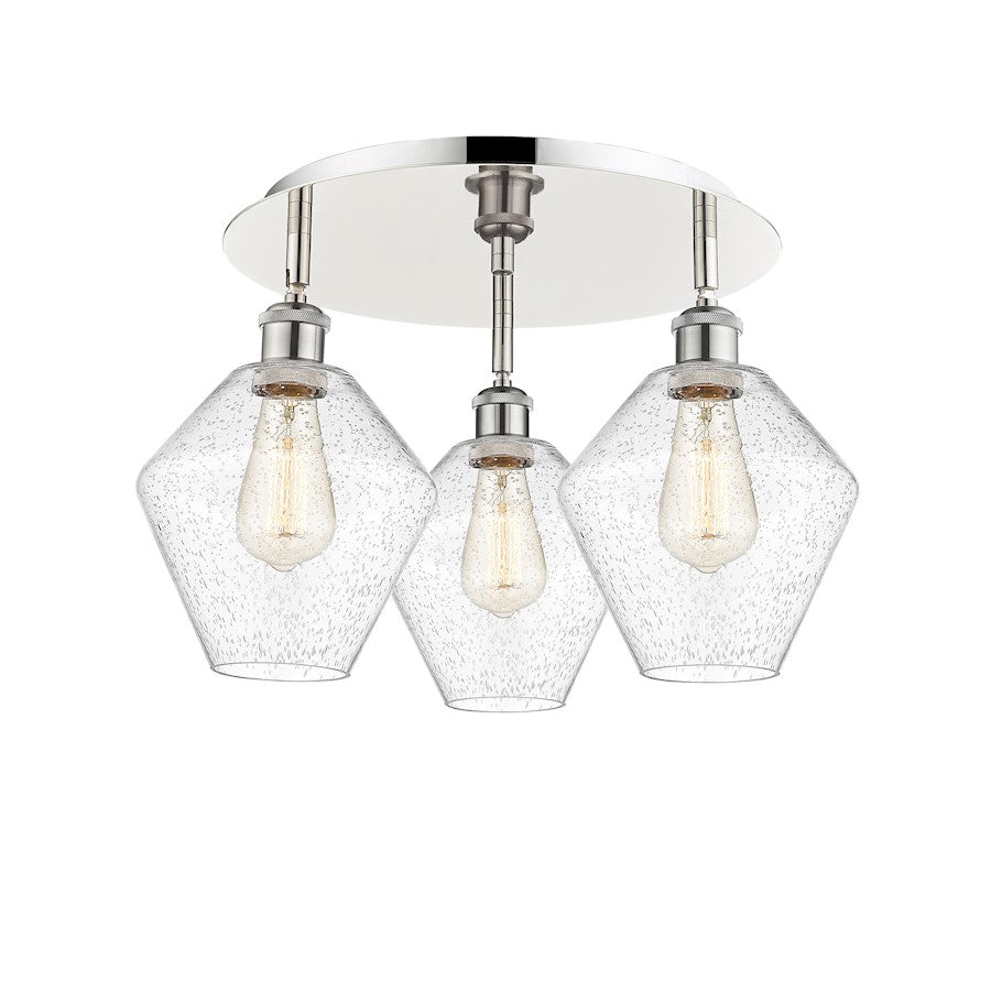 Innovations Lighting Cindyrella 20in 3-Light Flush Mount | Industrial Polished Nickel Steel and Seedy Glass | Bedroom & Hallway | Model 516-3C-PN-G654-8