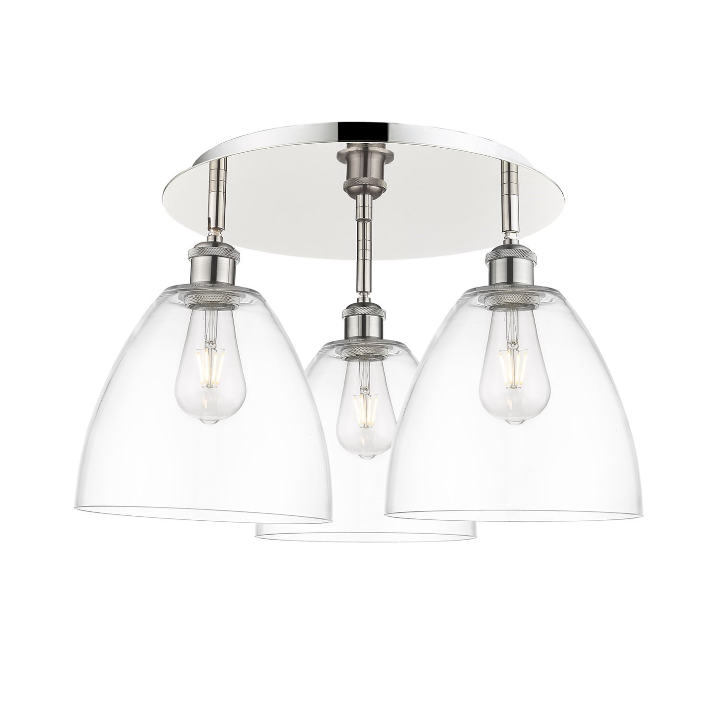 Innovations Bristol 21in 3-Light Semi-Flush | Industrial Polished Nickel and Clear Glass | Kitchen & Dining Room | Model 516-3C-PN-GBD-92