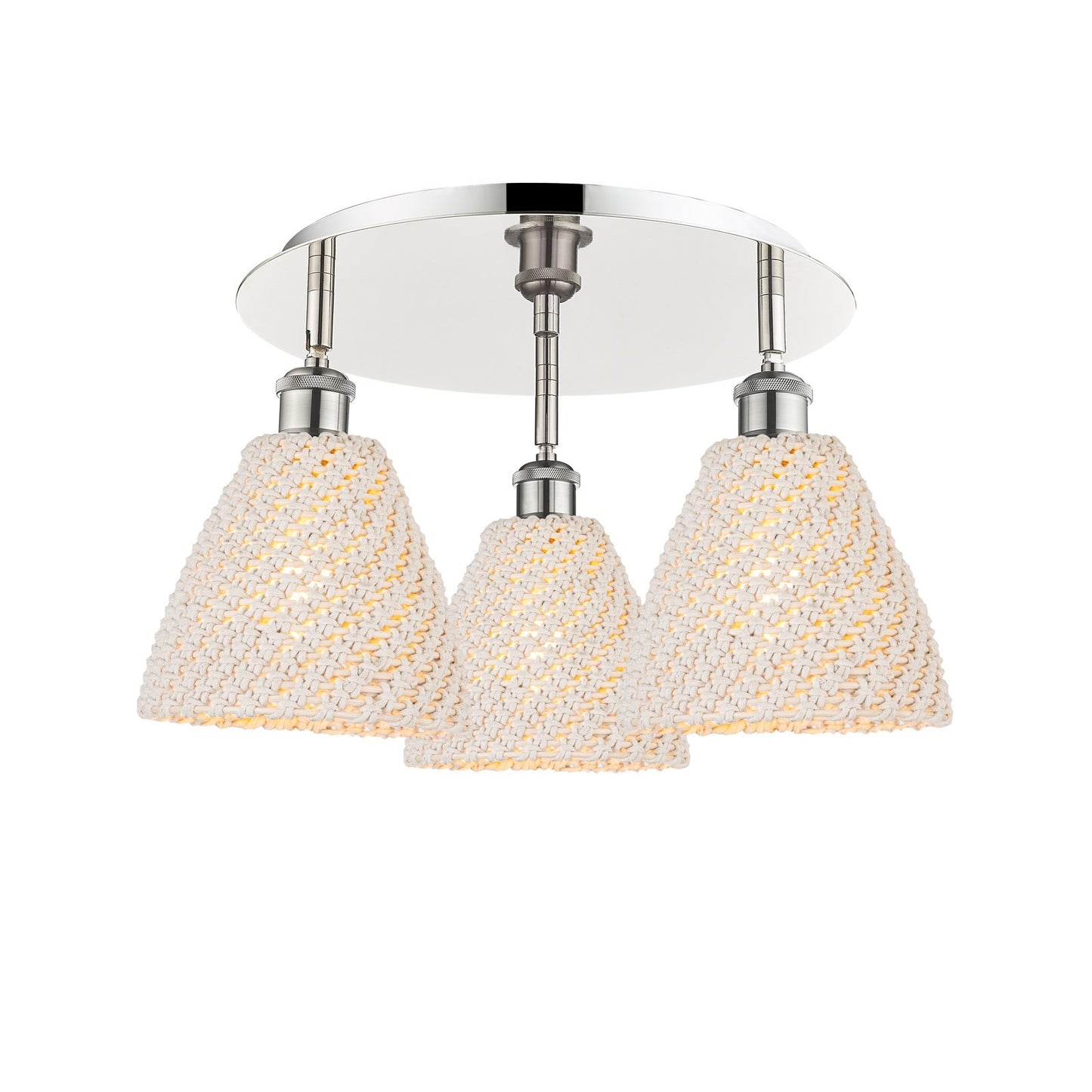 Innovations Bristol Natural 19in 3-Light Semi-Flush | Polished Nickel and Natural Fiber Dome | Kitchen & Dining Room | Model 516-3C-PN-NBD-75-NAT