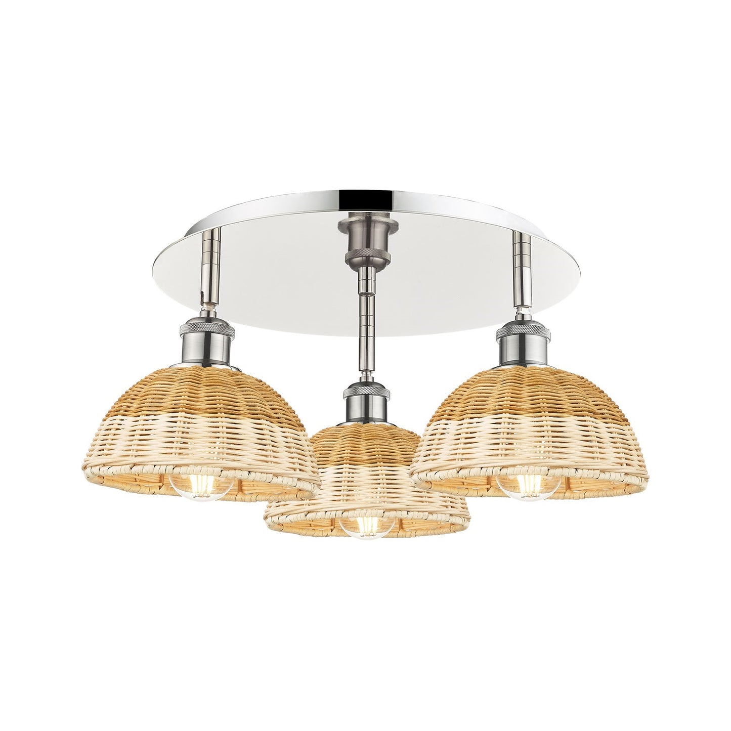 Innovations Bristol Natural II 19in 3-Light Semi-Flush | Polished Nickel and Natural Fiber Dome | Kitchen & Dining Room | Model 516-3C-PN-NBD2-75-NAT