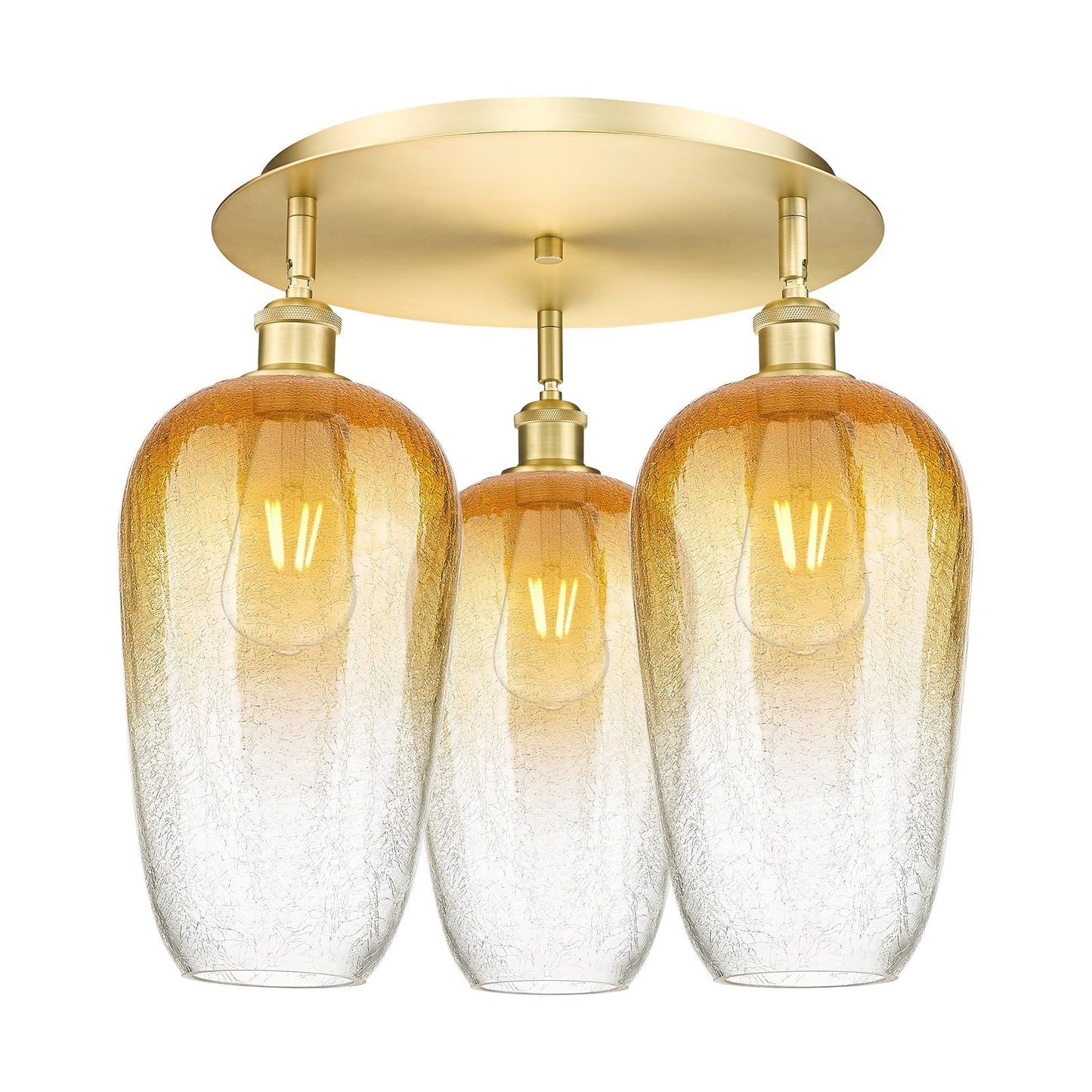 Innovations Brookhaven Flute 18in 3-Light Semi-Flush | Industrial Satin Gold and Amber Glass | Kitchen & Dining Room | Model 516-3C-SG-G484-7AM