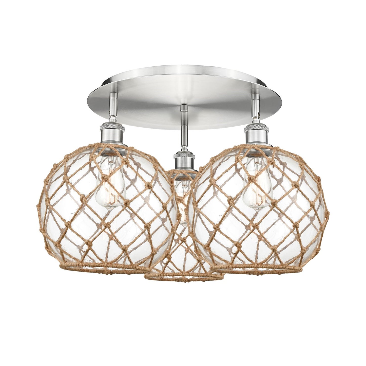 Innovations Farmhouse Rope 22in 3-Light Semi-Flush | Industrial Satin Nickel and Clear Glass | Kitchen & Dining | Model 516-3C-SN-G122-10RB