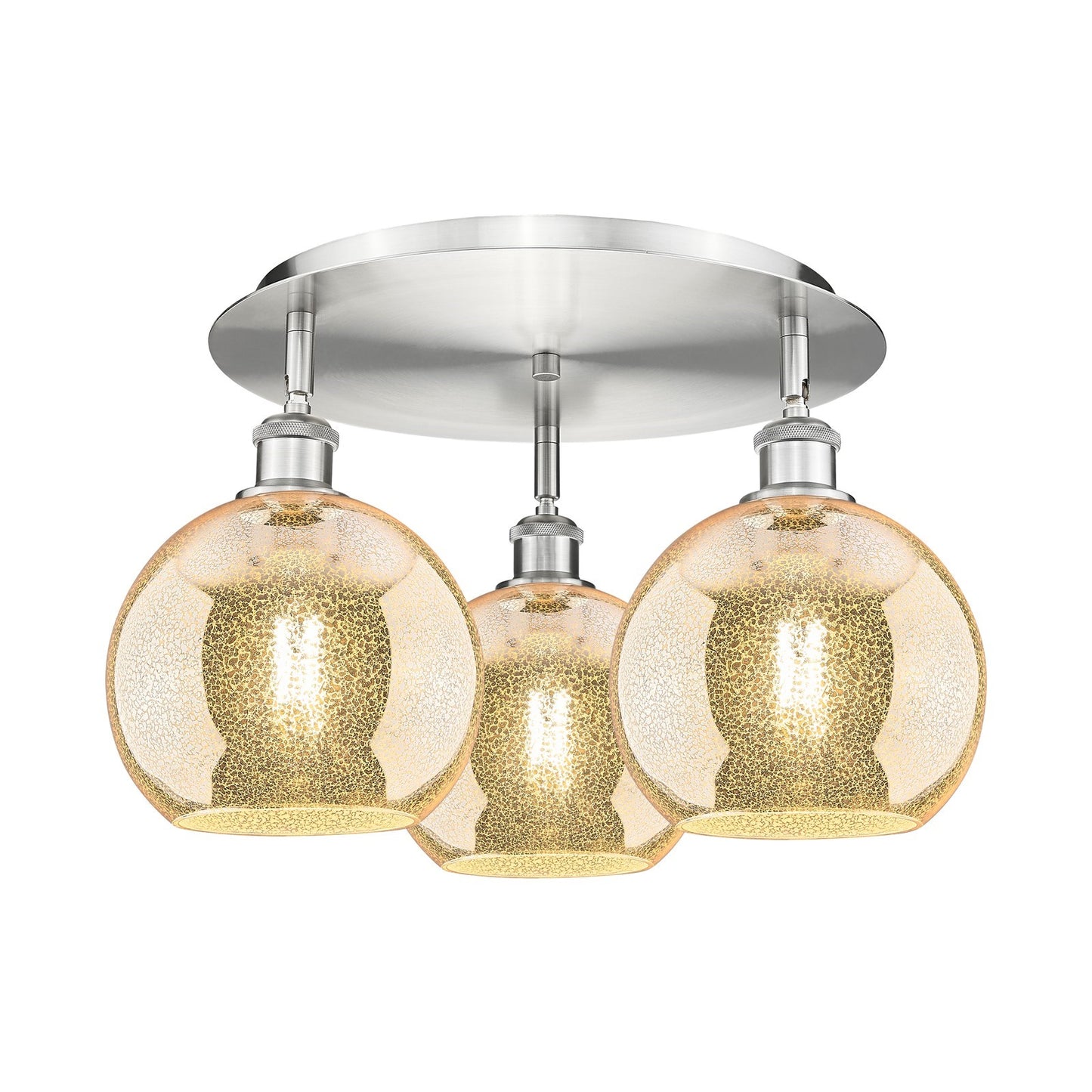Innovations Athens 20in 3-Light Semi-Flush | Industrial Satin Nickel and Mercury Glass | Kitchen & Dining Room | Model 516-3C-SN-G128-8