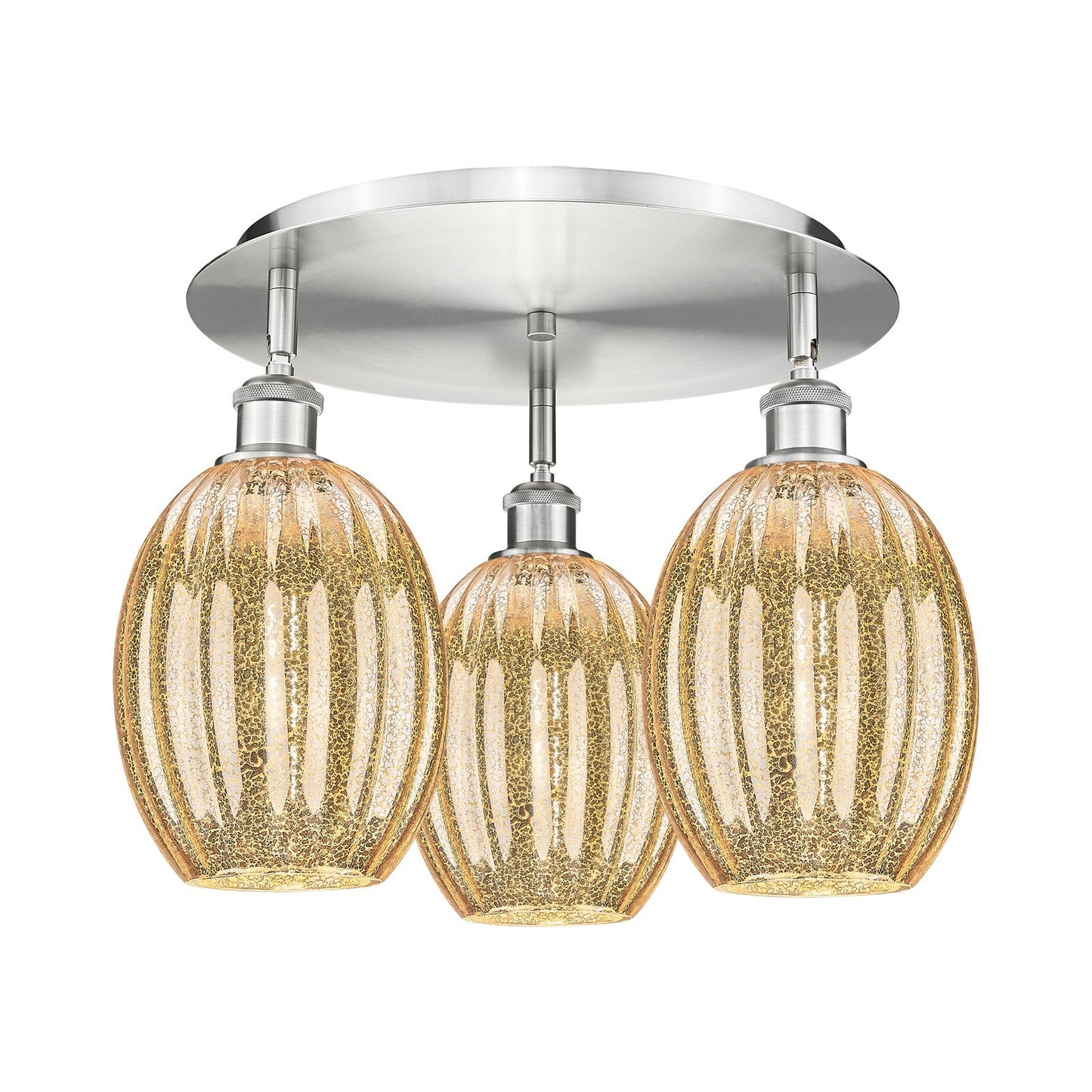 Innovations Preston Bulb 18in 3-Light Semi-Flush | Industrial Satin Nickel and Mercury Glass | Kitchen & Dining Room | Model 516-3C-SN-G459-6ME
