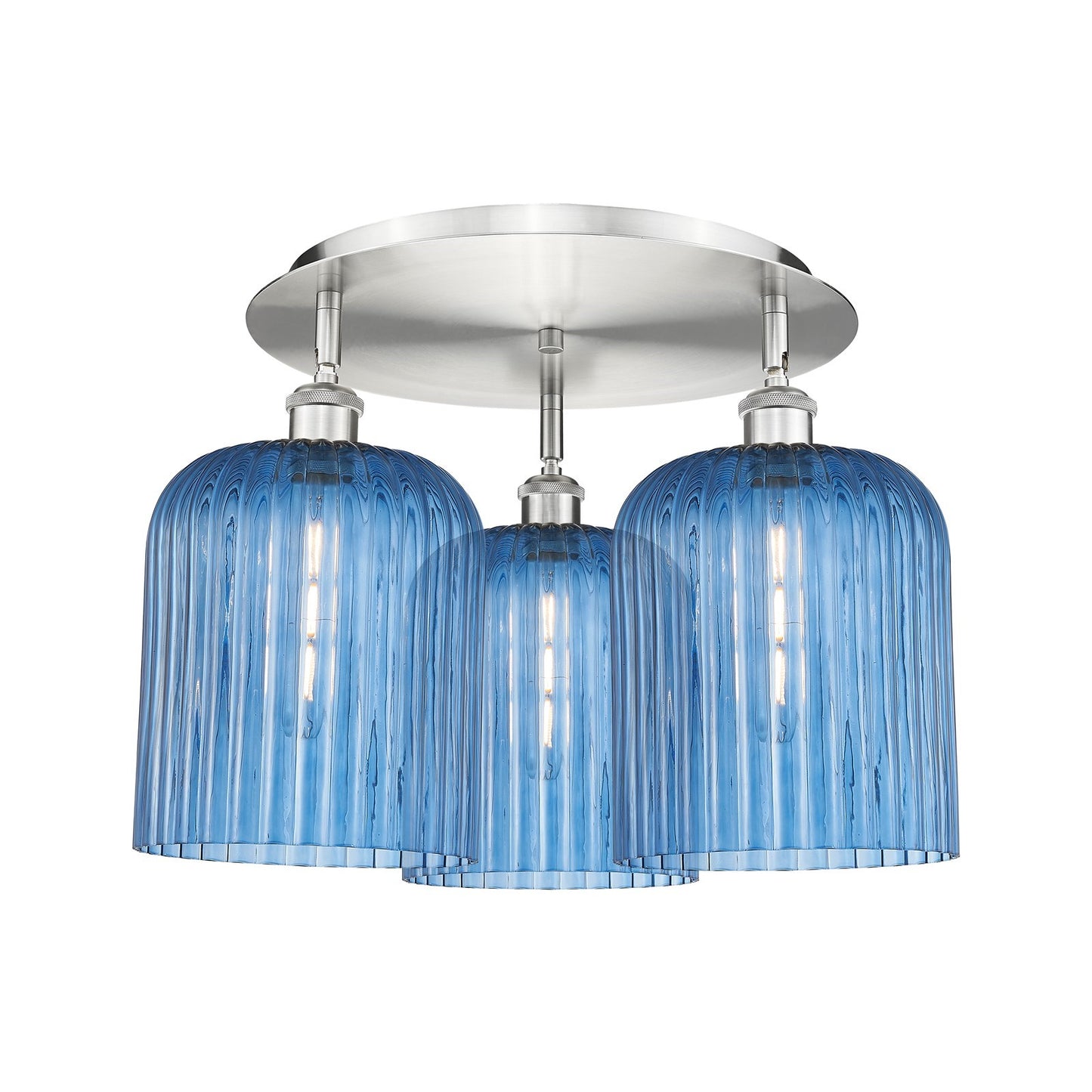 Innovations Bridal Veil 17in 3-Light Semi-Flush | Art Nouveau Satin Nickel and Princess Blue Glass | Bedroom & Dining Room | Model 516-3C-SN-G559-8BL