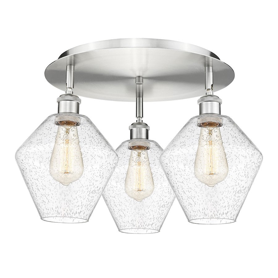 Innovations Lighting Cindyrella 20in 3-Light Flush Mount | Industrial Satin Nickel Steel and Seedy Glass | Bedroom & Hallway | Model 516-3C-SN-G654-8