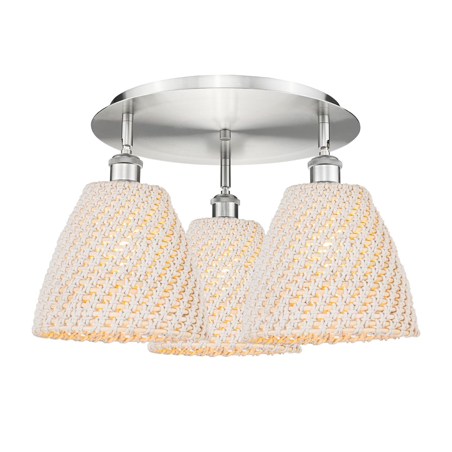 Innovations Bristol Natural 21in 3-Light Semi-Flush | Industrial Satin Nickel and Natural Fiber | Kitchen & Hallway | Model 516-3C-SN-NBD-9-NAT