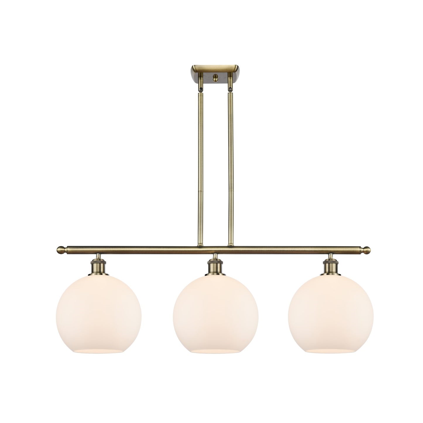 Innovations Athens 36in 3-Light Island | Industrial Antique Brass and Matte White Glass | Kitchen Island & Dining Room | Model 516-3I-AB-G121-10