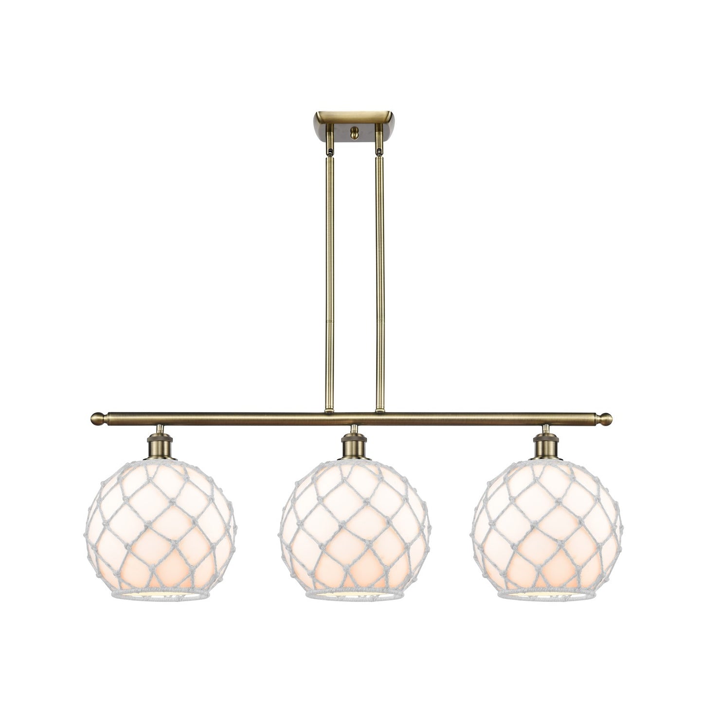 Innovations Farmhouse Rope 36in 3-Light Island | Industrial Antique Brass and White Glass Rope | Kitchen Island & Dining | Model 516-3I-AB-G121-10RW