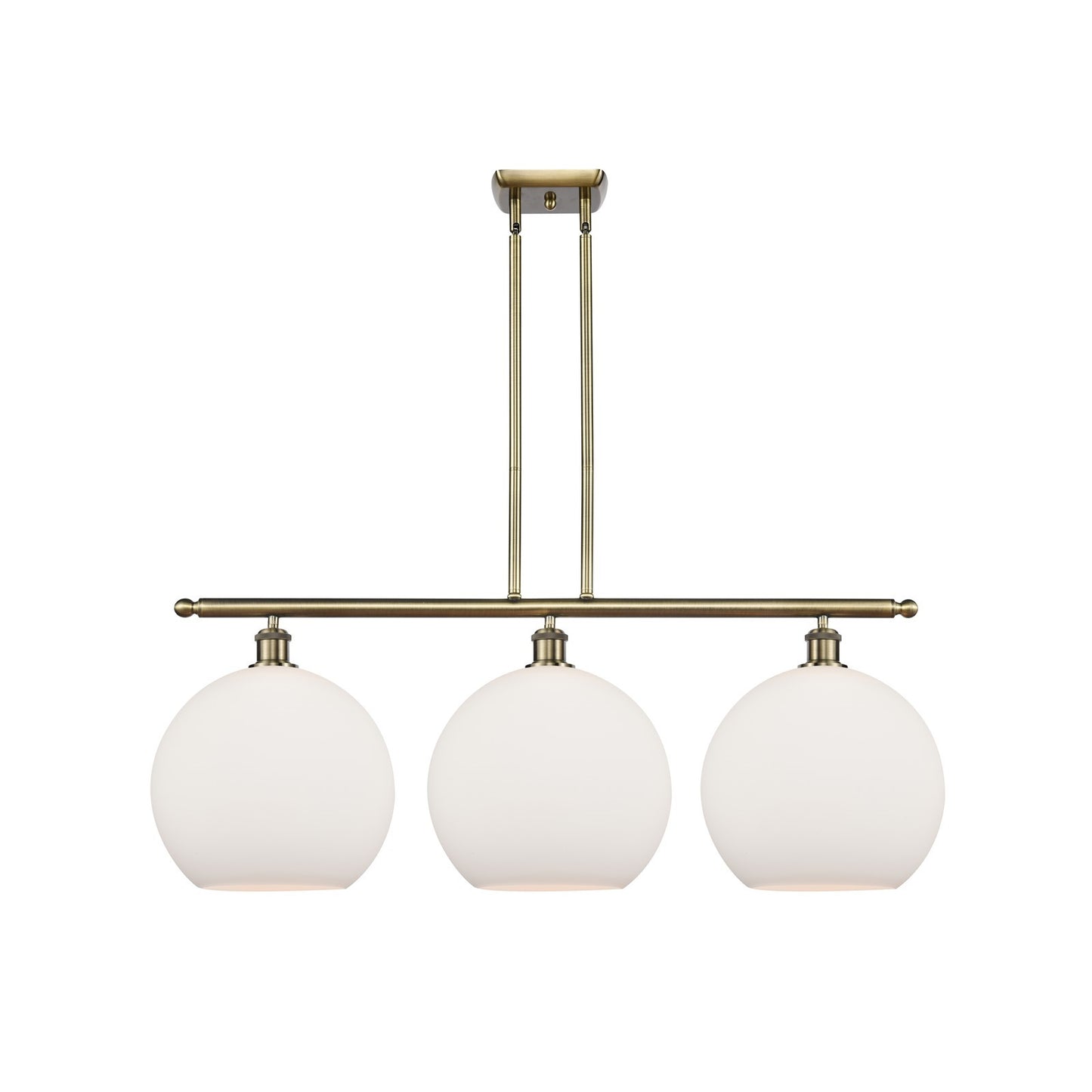 Innovations Athens 38in 3-Light Island | Industrial Antique Brass and Matte White Glass | Kitchen Island & Dining Room | Model 516-3I-AB-G121-12