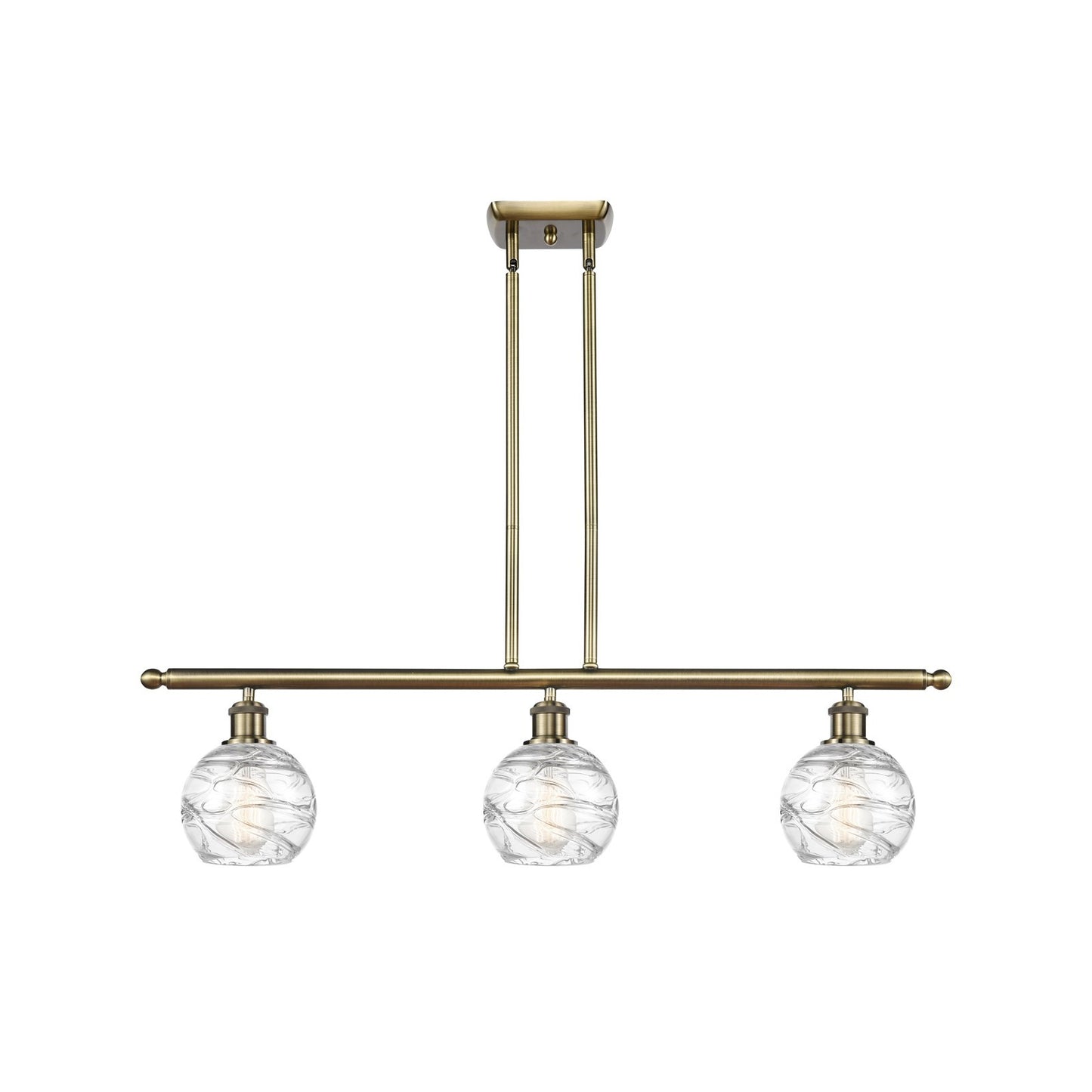 Innovations Athens Deco Swirl 36in 3-Light Island | Industrial Antique Brass and Clear Glass | Kitchen Island & Dining | Model 516-3I-AB-G1213-6CL