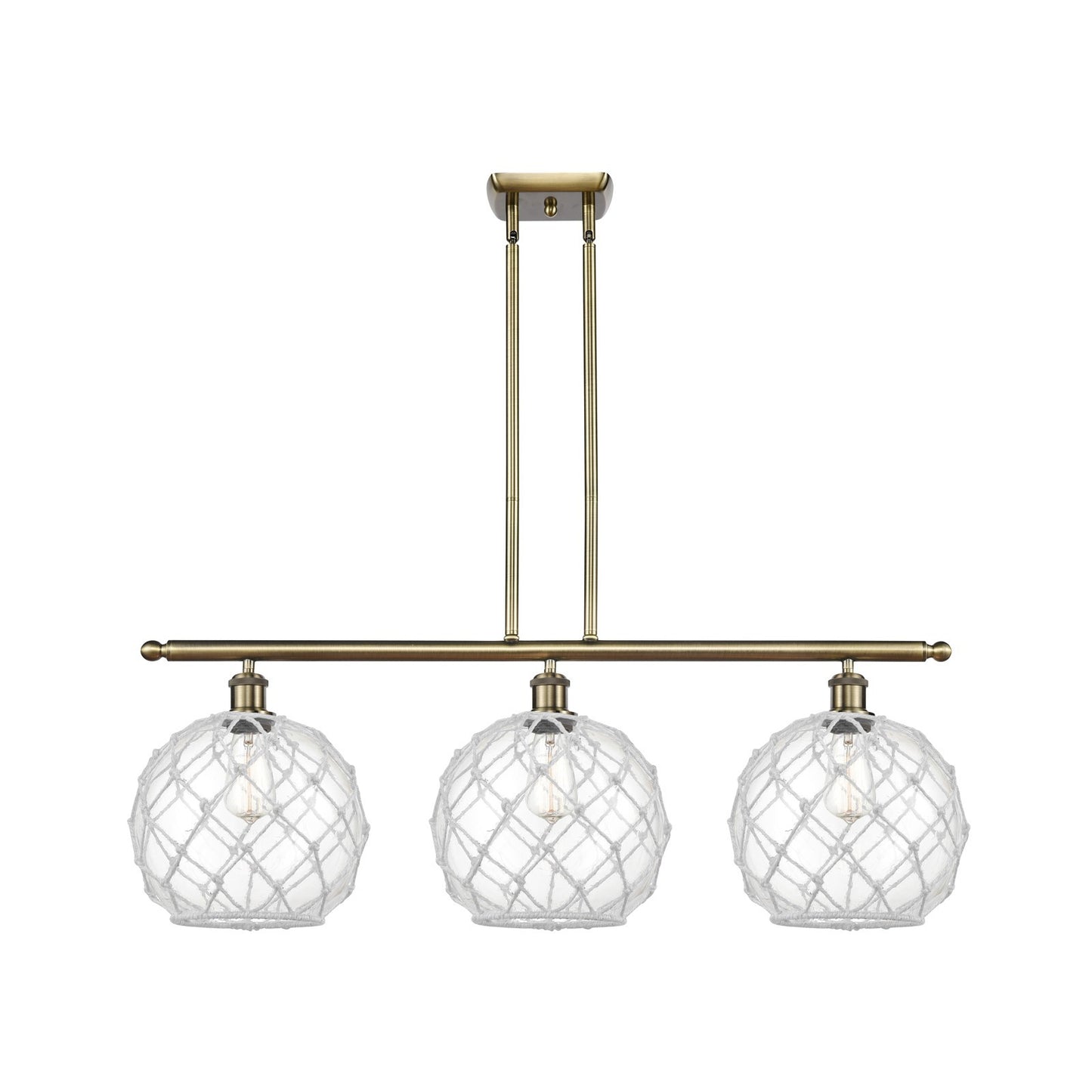 Innovations Farmhouse Rope 36.5in 3-Light Island Light | Industrial Antique Brass and Clear Glass White Rope | Kitchen | Model 516-3I-AB-G122-10RW