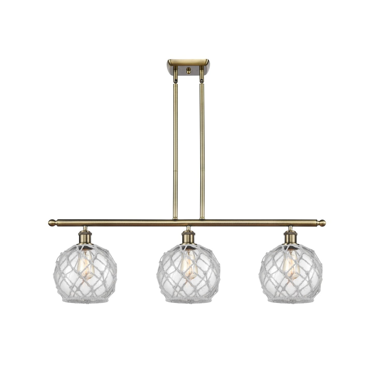 Innovations Farmhouse Rope 36in 3-Light Island Light | Industrial Antique Brass and Clear Glass White Rope | Kitchen | Model 516-3I-AB-G122-8RW