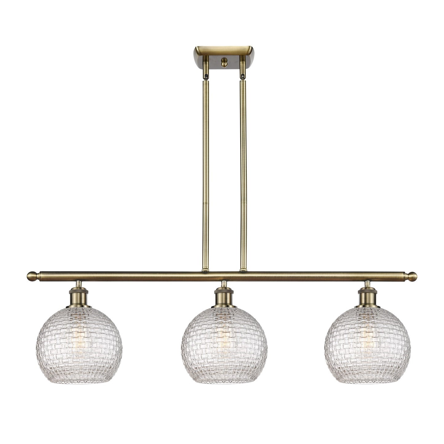 Innovations Athens 36in 3-Light Island | Modern Farmhouse Antique Brass and Clear Basket Weave Glass | Kitchen Island | Model 516-3I-AB-G122C-8CL