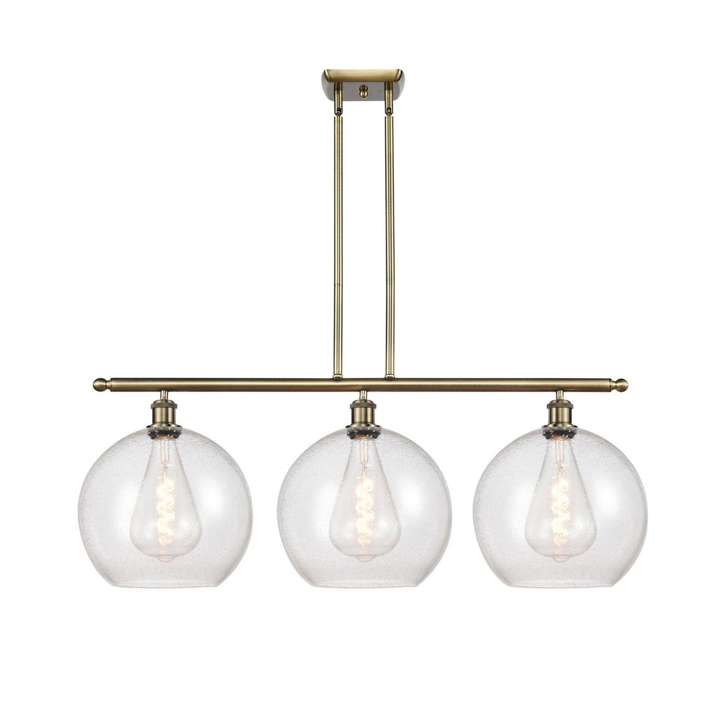 Innovations Athens 38in 3-Light Island | Industrial Antique Brass and Seedy Glass | Kitchen Island & Dining Room | Model 516-3I-AB-G124-12