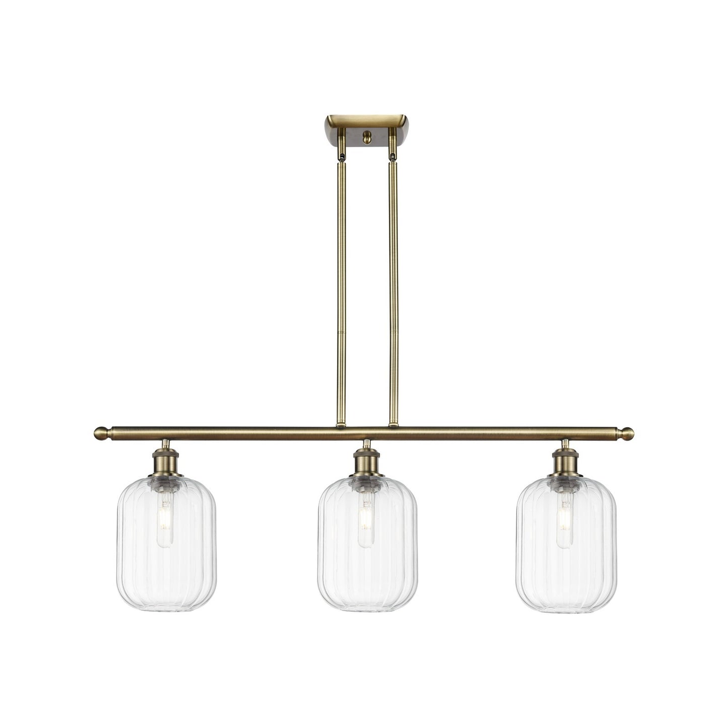 Innovations Preston Cylinder 36in 3-Light Island Light | Industrial Antique Brass and Clear Glass | Kitchen Island | Model 516-3I-AB-G460-7CL