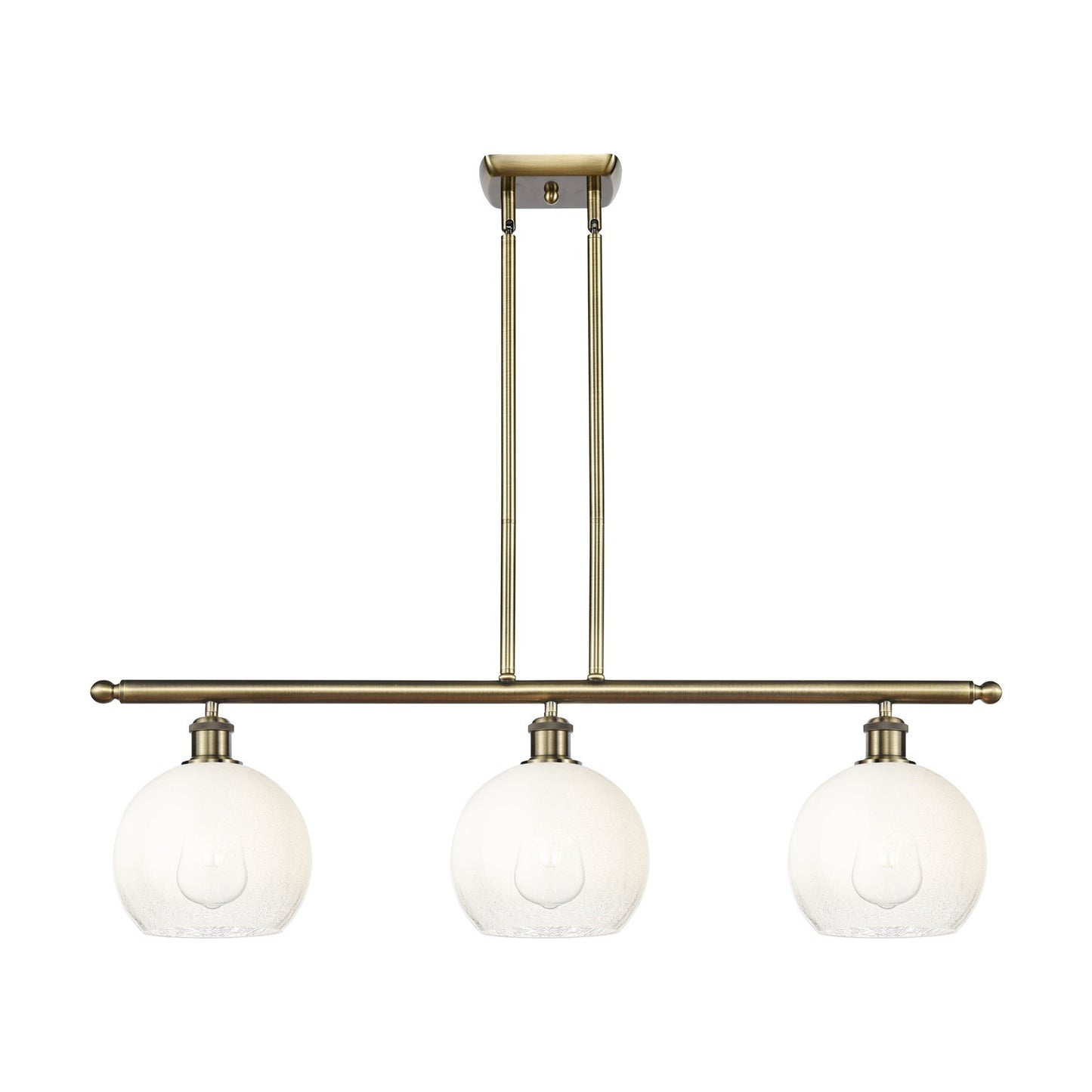 Innovations Brookhaven Globe 36in 3-Light Island Light | Industrial Antique Brass and Opal Glass | Kitchen Island & Dining | Model 516-3I-AB-G483-8OP