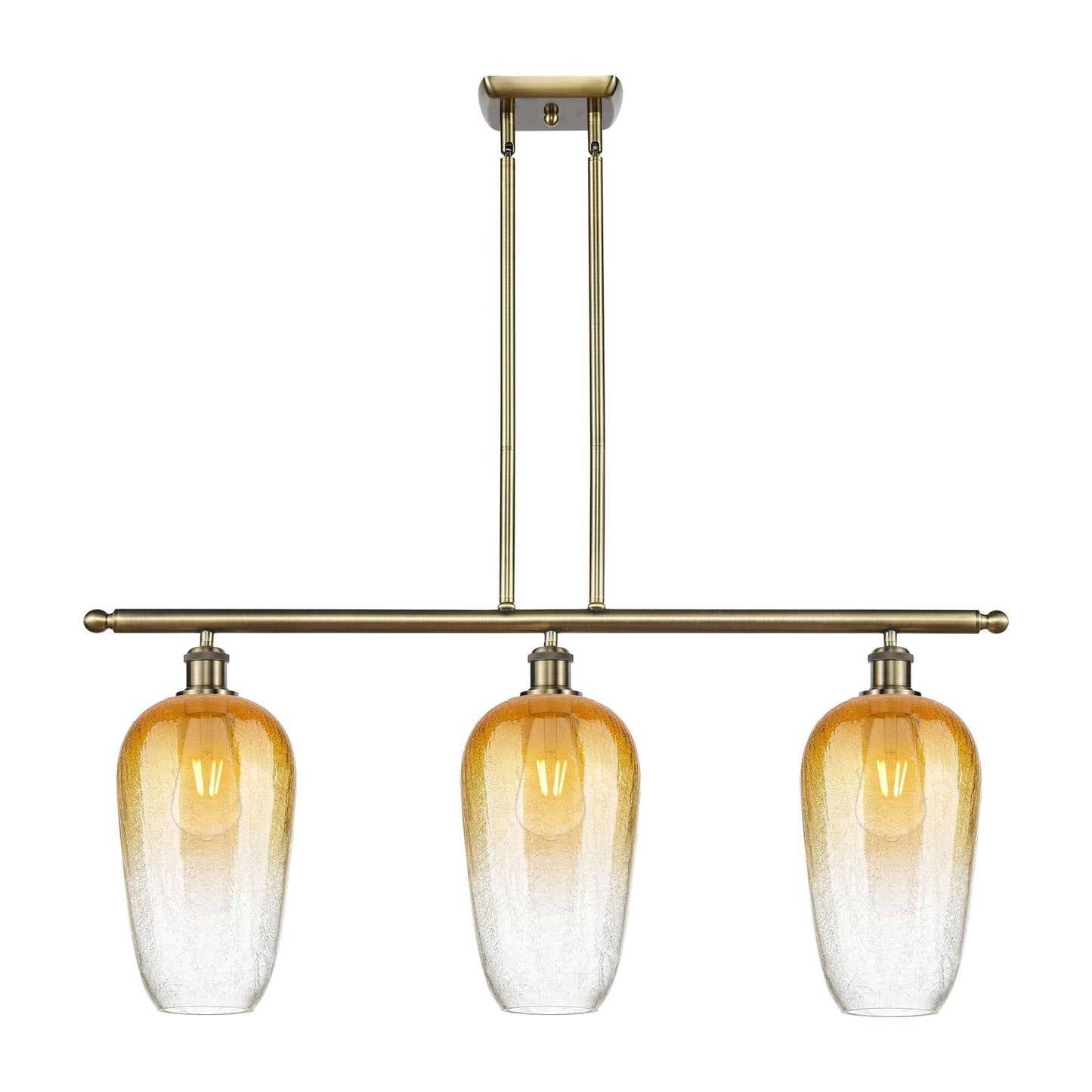 Innovations Brookhaven Flute 36in 3-Light Island Light | Industrial Antique Brass and Amber Glass | Kitchen Island | Model 516-3I-AB-G484-7AM