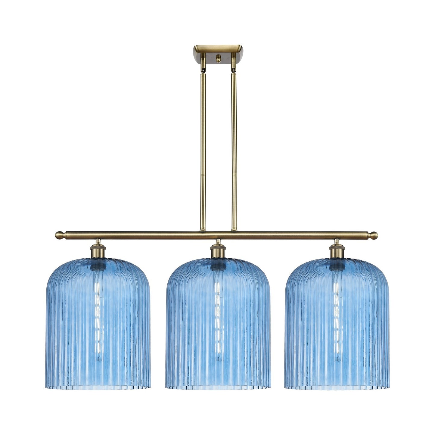 Innovations Bridal Veil 36in 3-Light Island Light | Art Nouveau Antique Brass and Princess Blue Glass | Kitchen Island | Model 516-3I-AB-G559-12BL