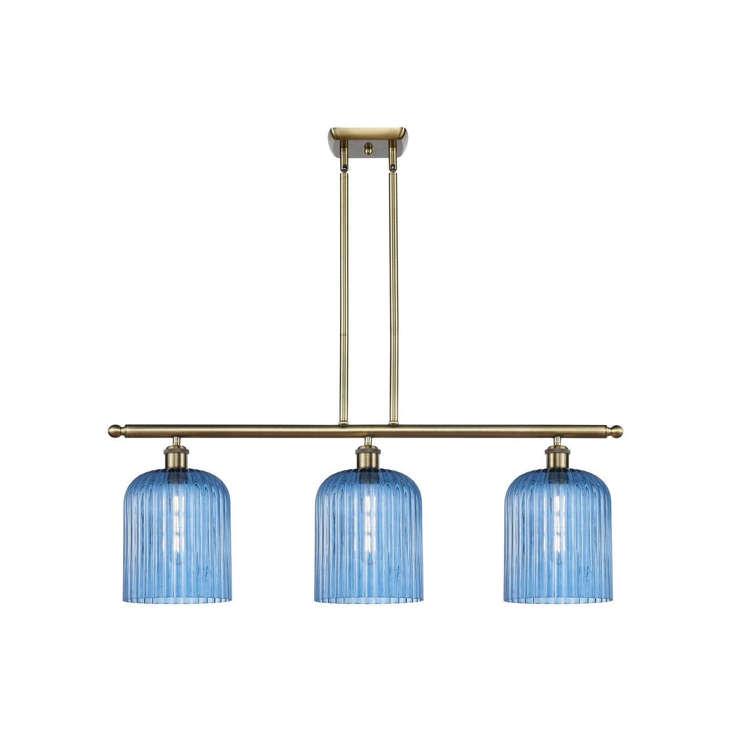 Innovations Bridal Veil 36in 3-Light Island Light | Art Nouveau Antique Brass and Princess Blue Glass | Kitchen Island | Model 516-3I-AB-G559-8BL
