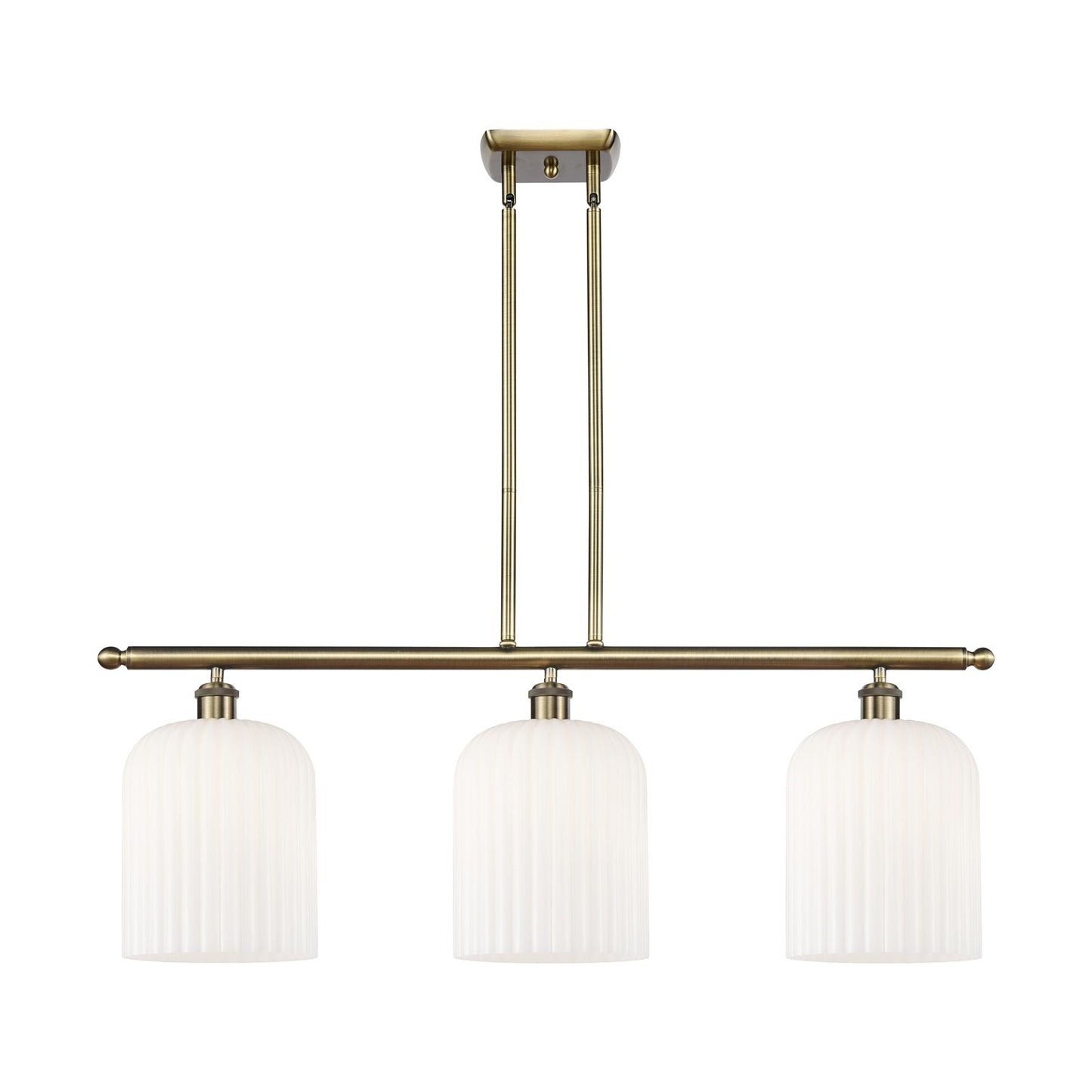 Innovations Bridal Veil 36in 3-Light Island Light | Art Nouveau Antique Brass and Gloss White Glass | Kitchen Island | Model 516-3I-AB-G559-8GWH