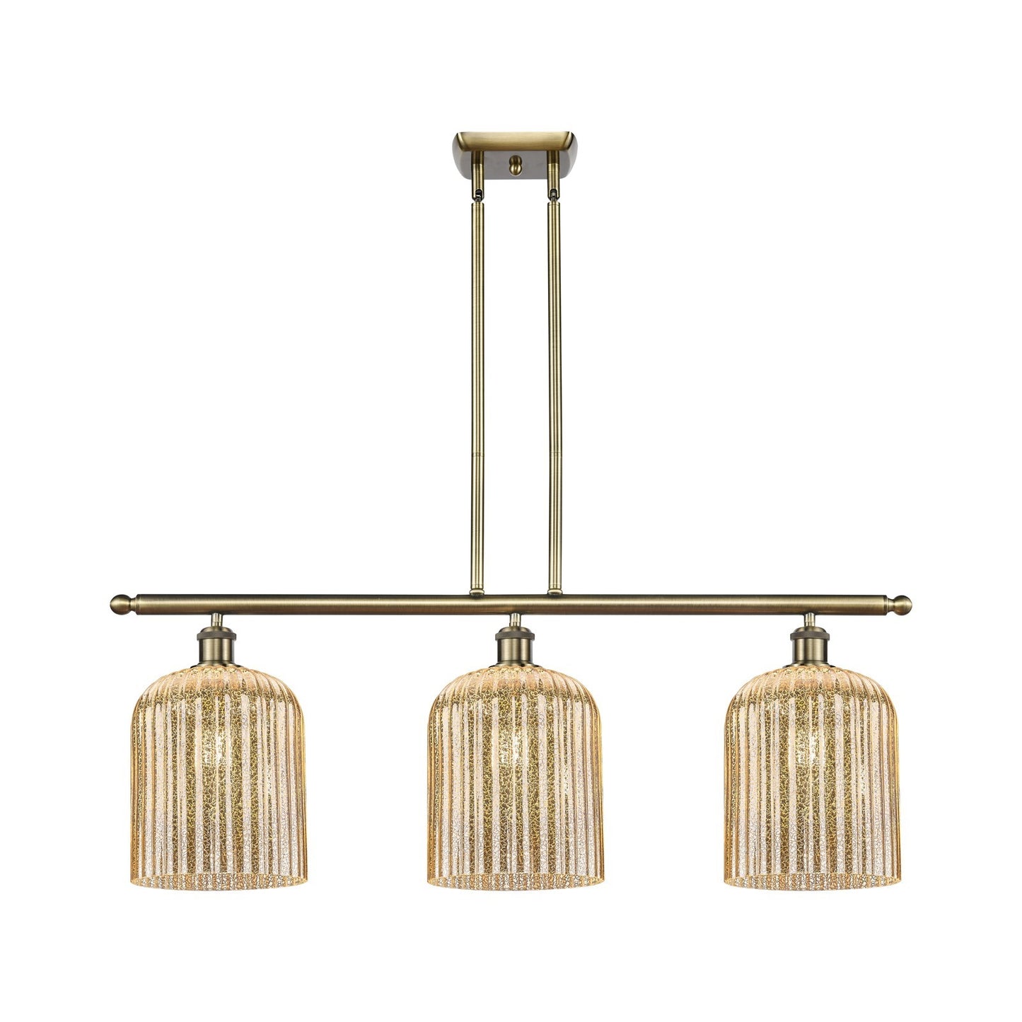 Innovations Bridal Veil 36in 3-Light Island Light | Art Nouveau Antique Brass and Mercury Glass | Kitchen Island & Dining | Model 516-3I-AB-G559-8ME