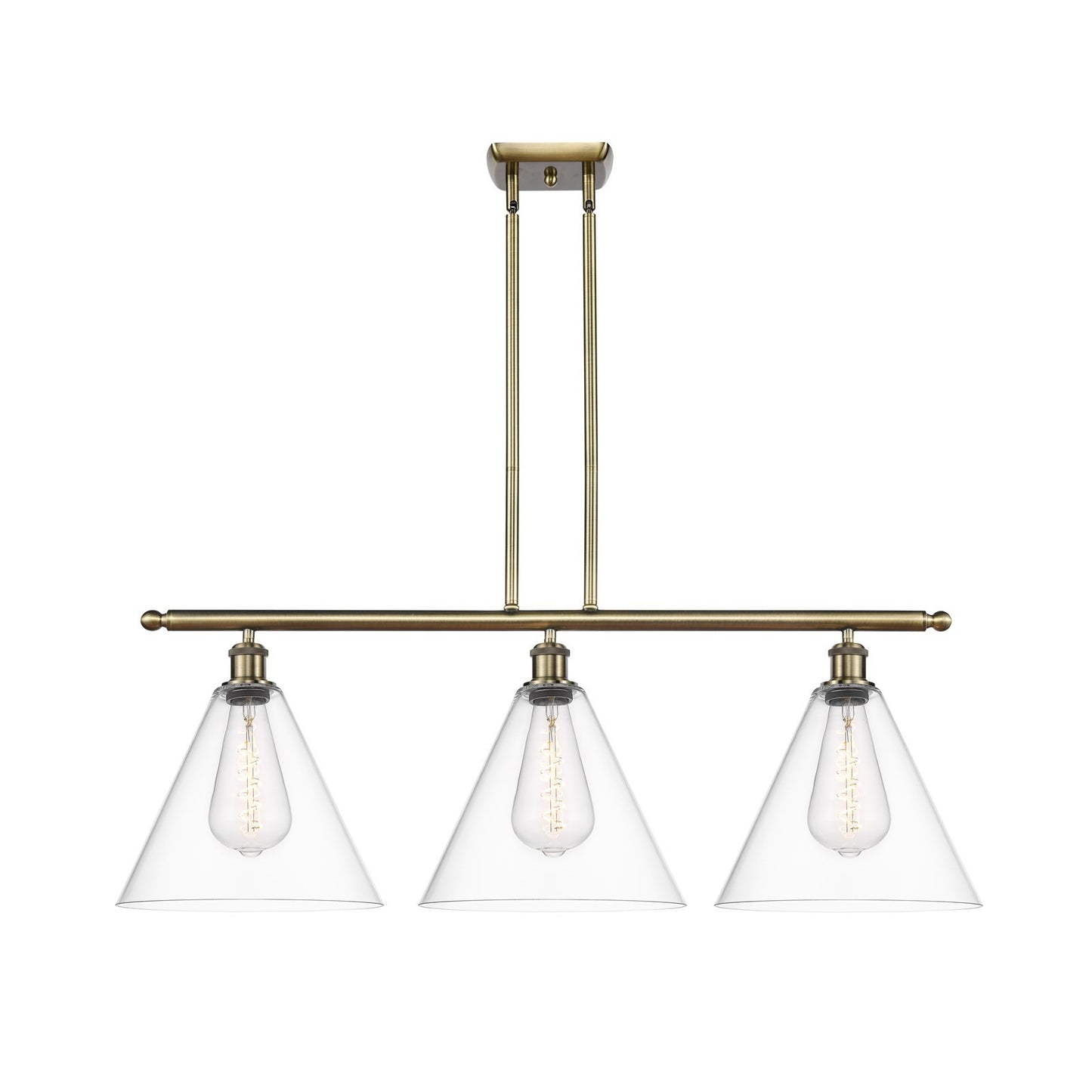 Innovations Berkshire Glass 38in 3-Light LED Island | Industrial Antique Brass and Clear Glass | Kitchen Island | Model 516-3I-AB-GBC-122-LED