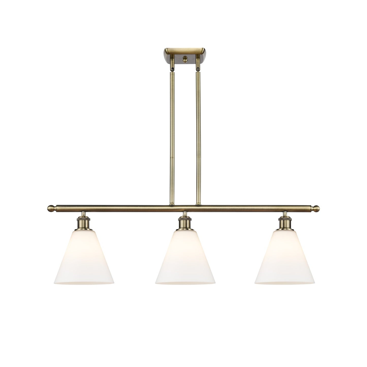 Innovations Berkshire 36in 3-Light LED Island | Industrial Antique Brass and Matte White Glass | Kitchen Island & Dining | Model 516-3I-AB-GBC-81-LED