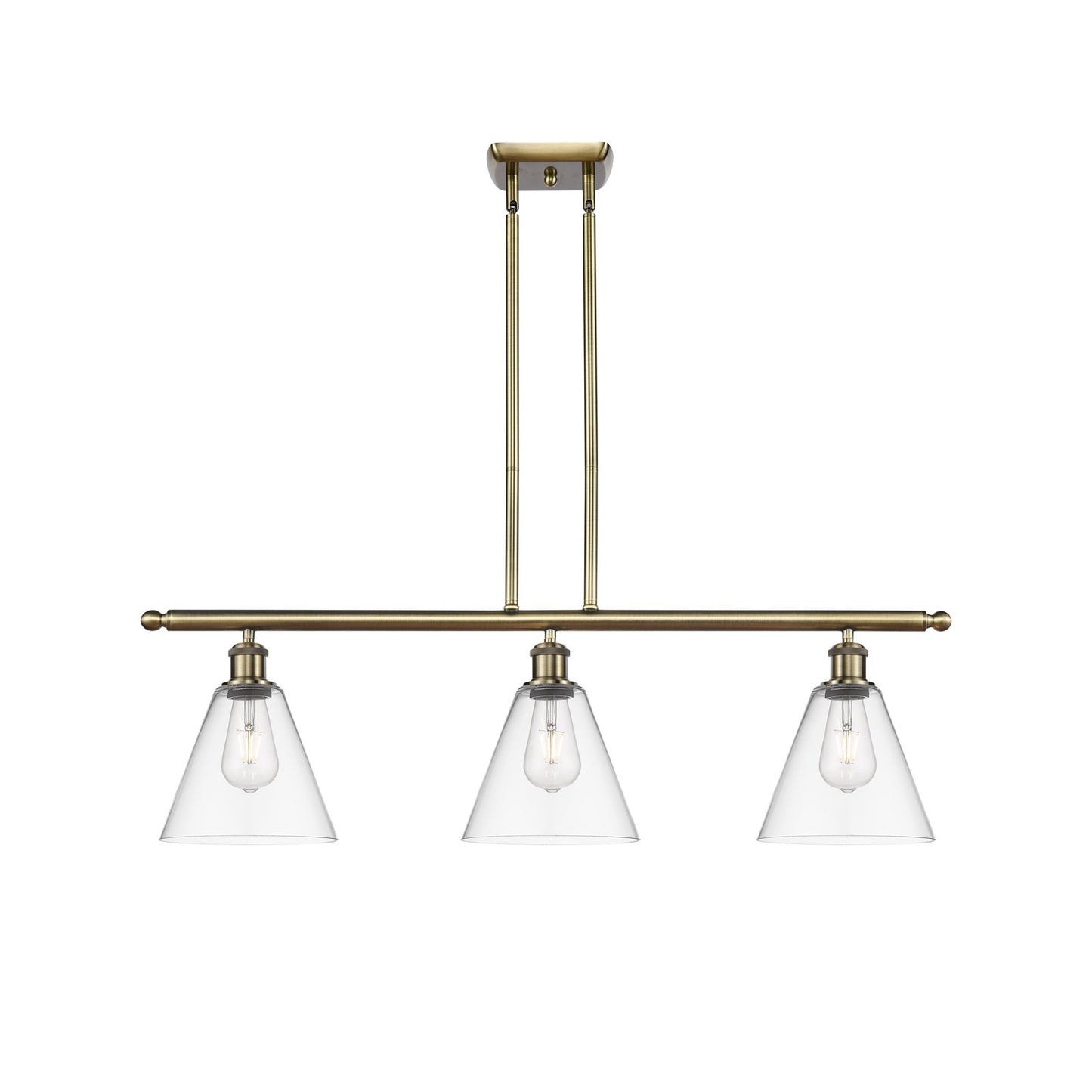 Innovations Berkshire 36in 3-Light LED Island | Industrial Antique Brass and Clear Glass | Kitchen Island & Dining Room | Model 516-3I-AB-GBC-82-LED