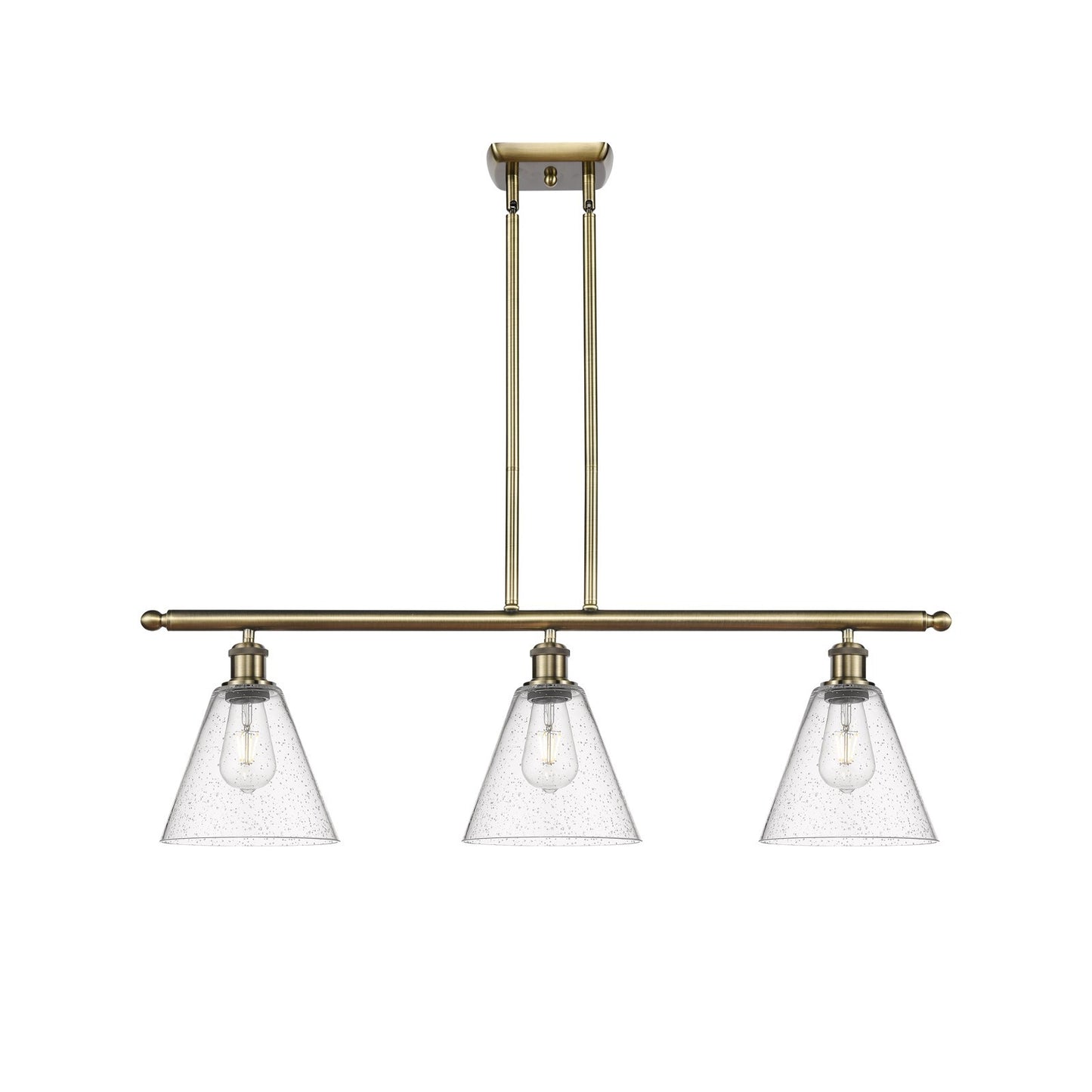 Innovations Berkshire 36in 3-Light Island | Industrial Antique Brass and Seedy Glass | Kitchen Island & Dining Room | Model 516-3I-AB-GBC-84
