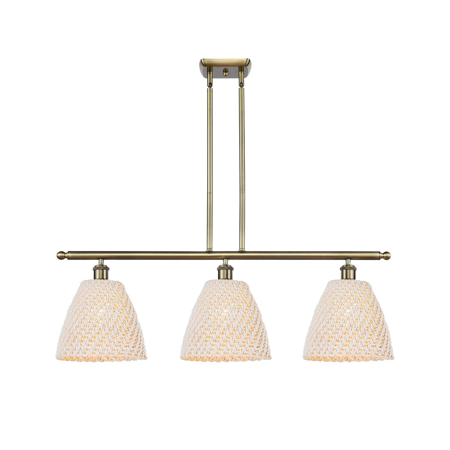 Innovations Bristol Natural 36in 3-Light Island | Industrial Antique Brass and Natural Fiber | Kitchen Island & Dining | Model 516-3I-AB-NBD-9-NAT