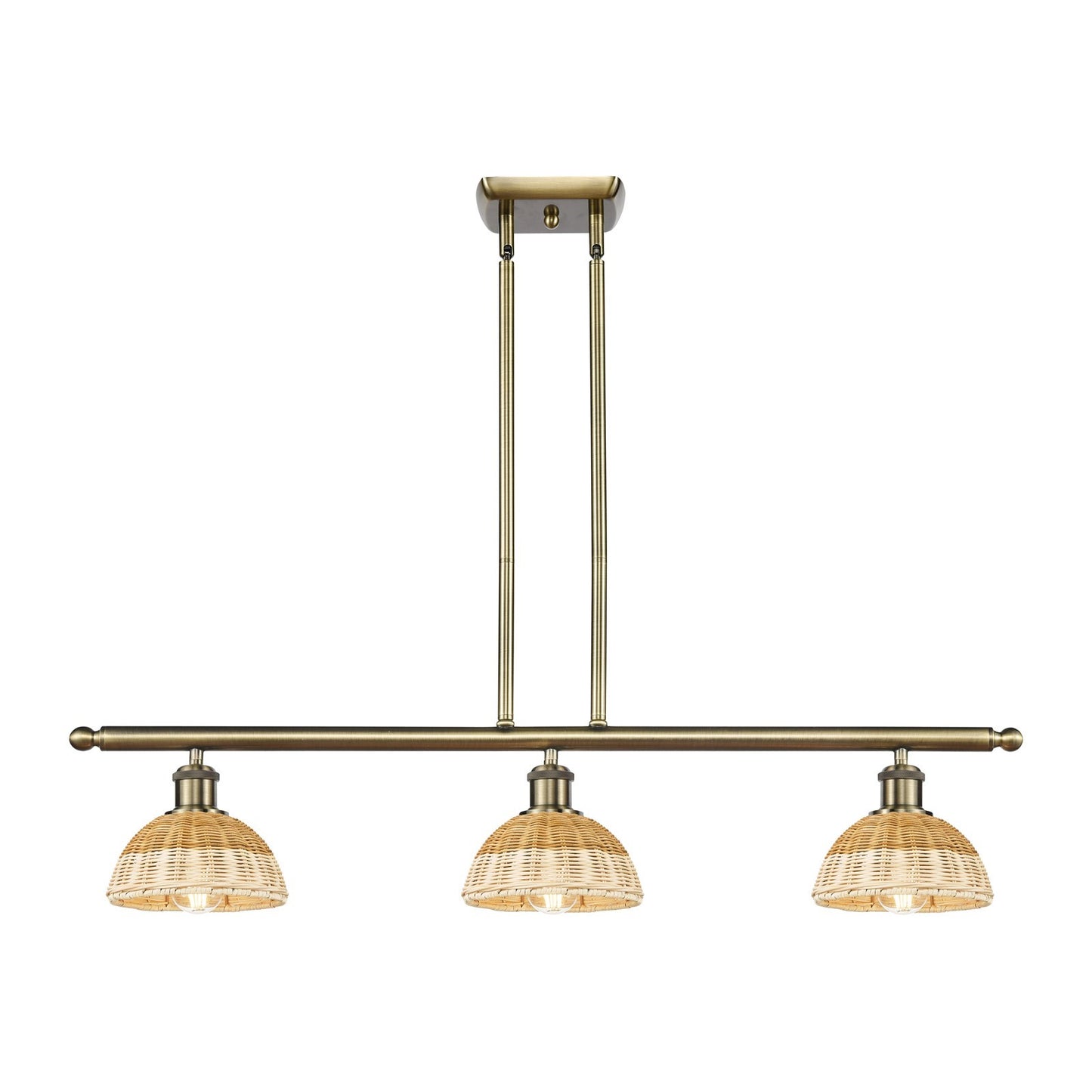 Innovations Bristol Natural II 36in 3-Light Island | Industrial Antique Brass and Natural Fiber | Kitchen Island | Model 516-3I-AB-NBD2-75-NAT