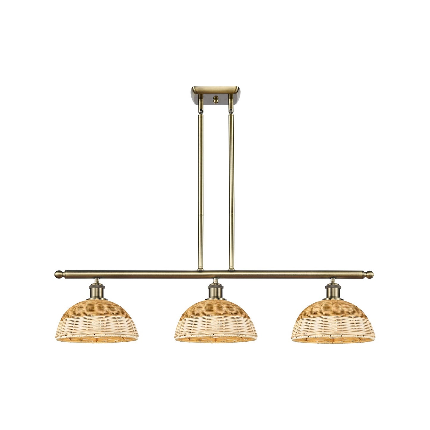Innovations Bristol Natural II 36in 3-Light Island | Industrial Antique Brass and Natural Fiber | Kitchen Island | Model 516-3I-AB-NBD2-9-NAT