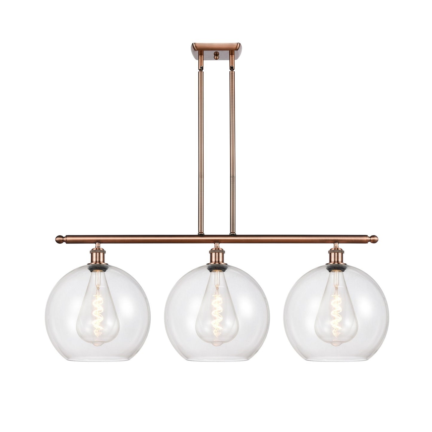 Innovations Athens 38in 3-Light Island Light | Industrial Antique Copper and Clear Glass | Kitchen Island & Dining Room | Model 516-3I-AC-G122-12
