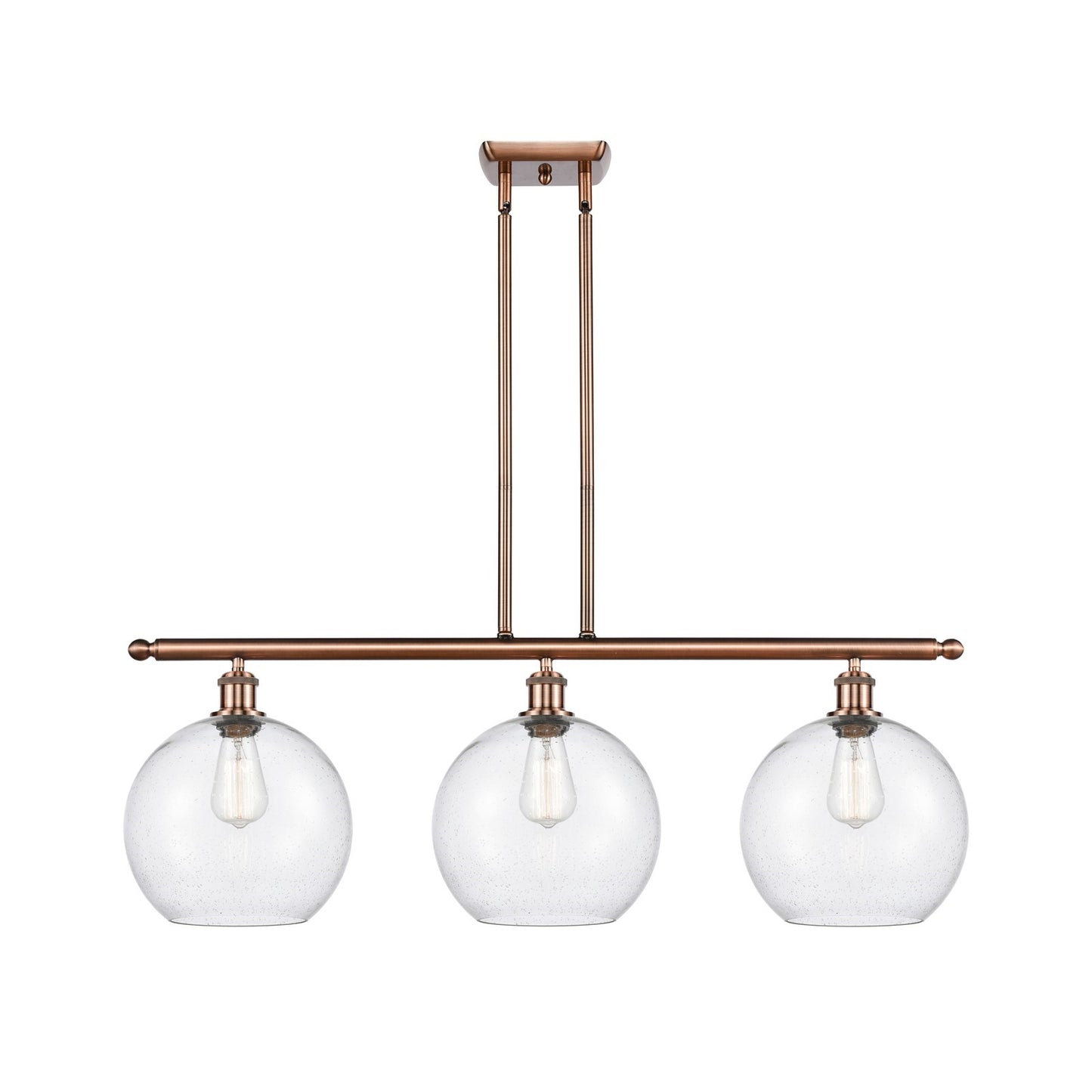 Innovations Athens 37in 3-Light Island Light | Industrial Antique Copper and Seedy Glass | Kitchen Island & Dining Room | Model 516-3I-AC-G124-10