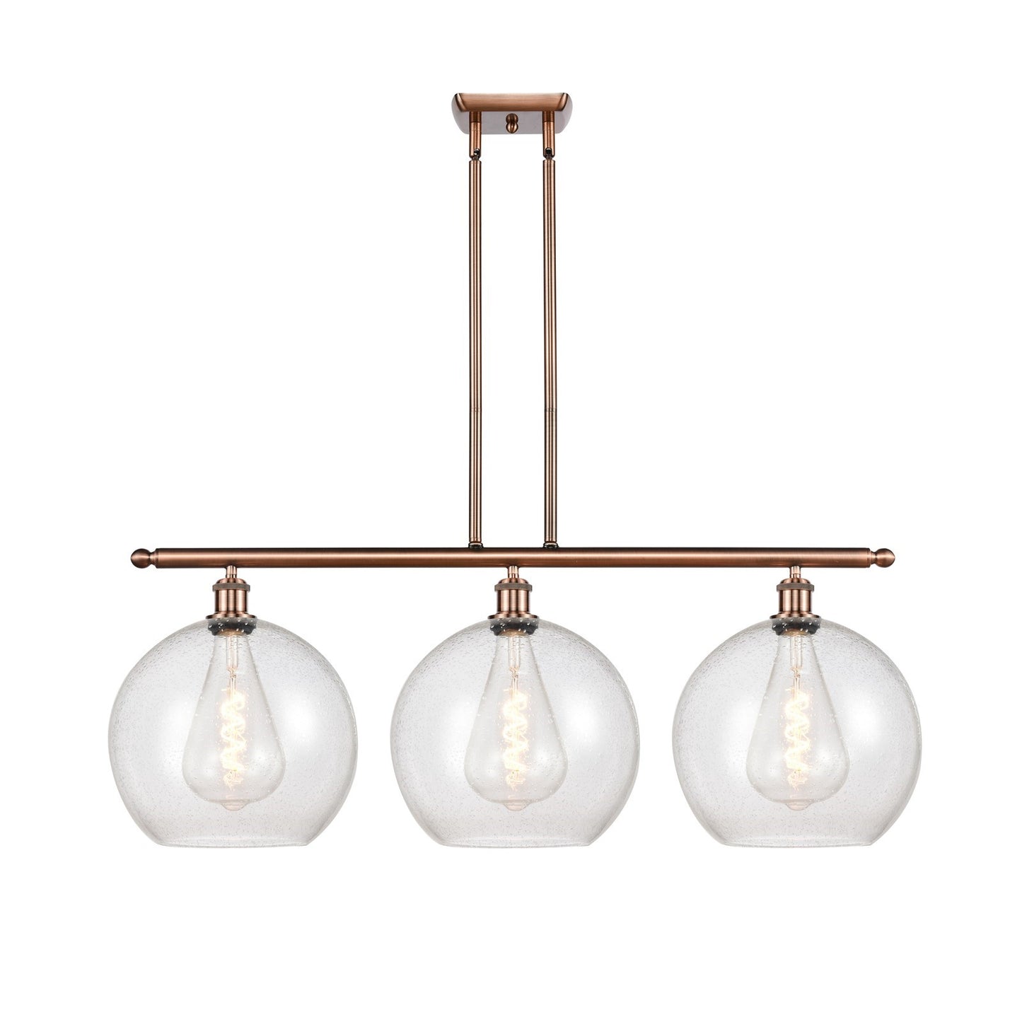 Innovations Athens 38in 3-Light Island Light | Industrial Antique Copper and Seedy Glass | Kitchen Island & Dining Room | Model 516-3I-AC-G124-12