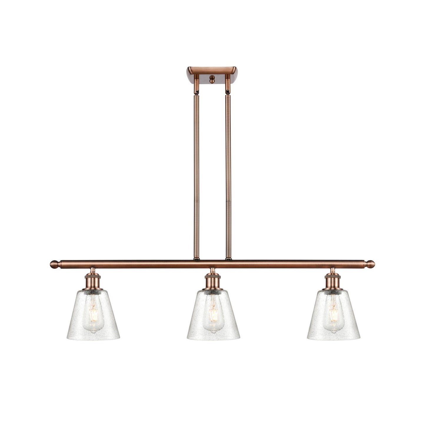 Innovations Caton 36in 3-Light Island | Industrial Antique Copper and Frosted Glass | Kitchen Island & Dining Room | 36 x 9 in | Model 516-3I-AC-G454