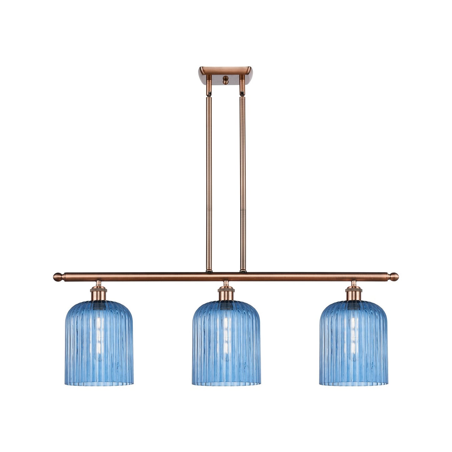 Innovations Bridal Veil 36in 3-Light Island Light | Art Nouveau Antique Copper and Princess Blue Glass | Kitchen Island | Model 516-3I-AC-G559-8BL