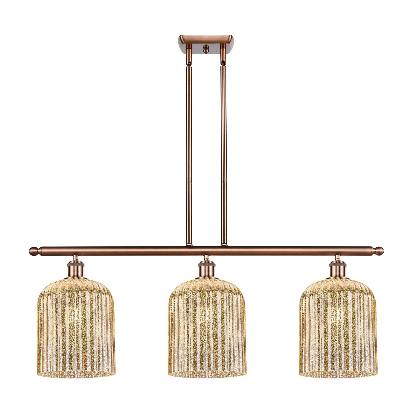 Innovations Bridal Veil 36in 3-Light Island Light | Art Nouveau Antique Copper and Mercury Glass | Kitchen Island & Dining | Model 516-3I-AC-G559-8ME