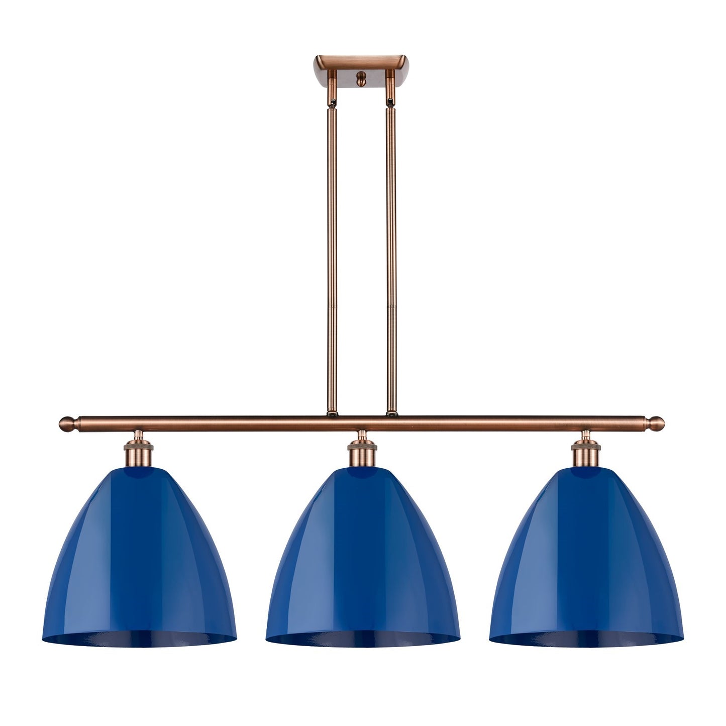 Innovations Plymouth 38.5in 3-Light Island Light | Industrial Antique Copper and Matte Blue Metal | Kitchen Island | Model 516-3I-AC-MBD-12-BL