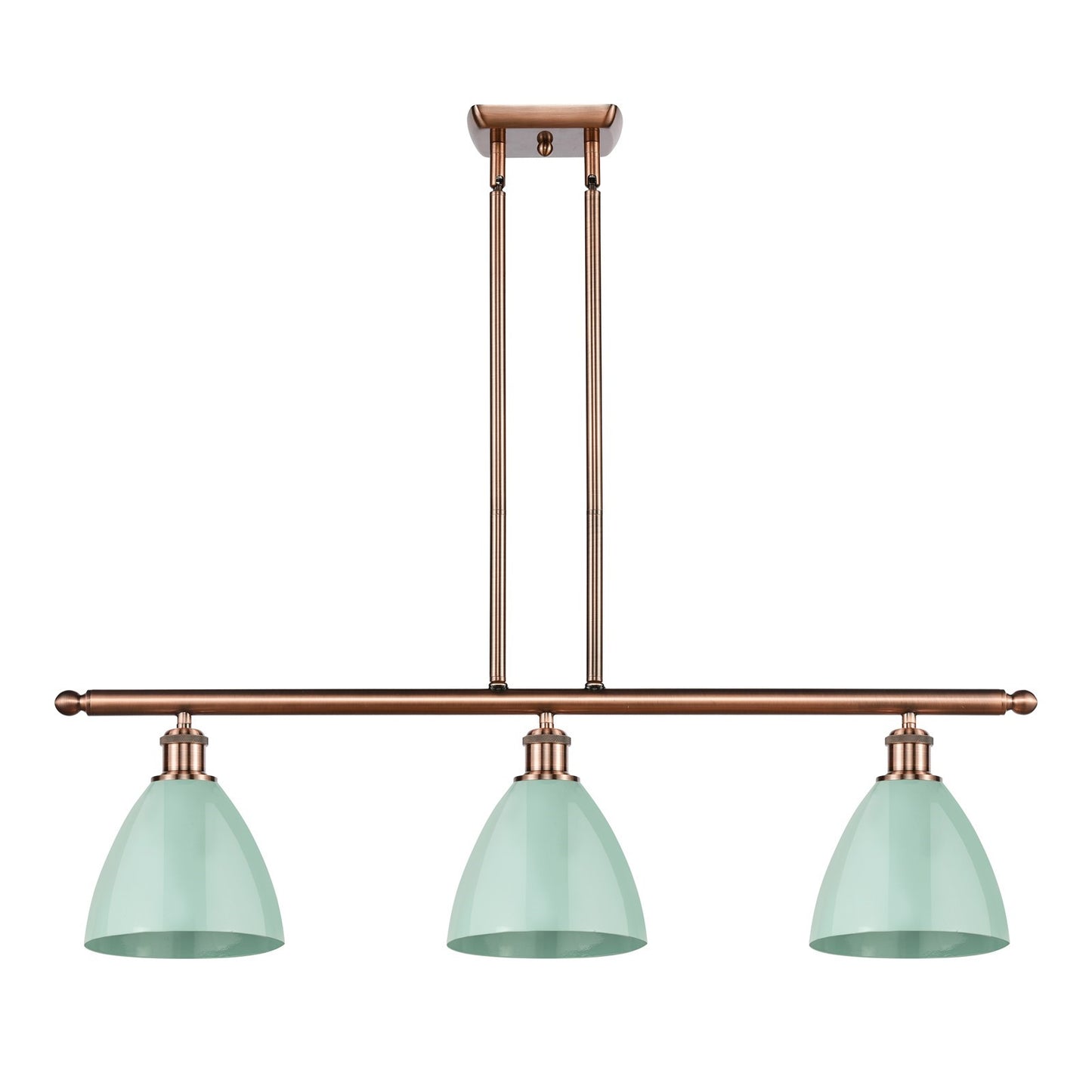 Innovations Plymouth 36in 3-Light Island Light | Industrial Antique Copper and Matte Seafoam Metal | Kitchen Island | Model 516-3I-AC-MBD-75-SF