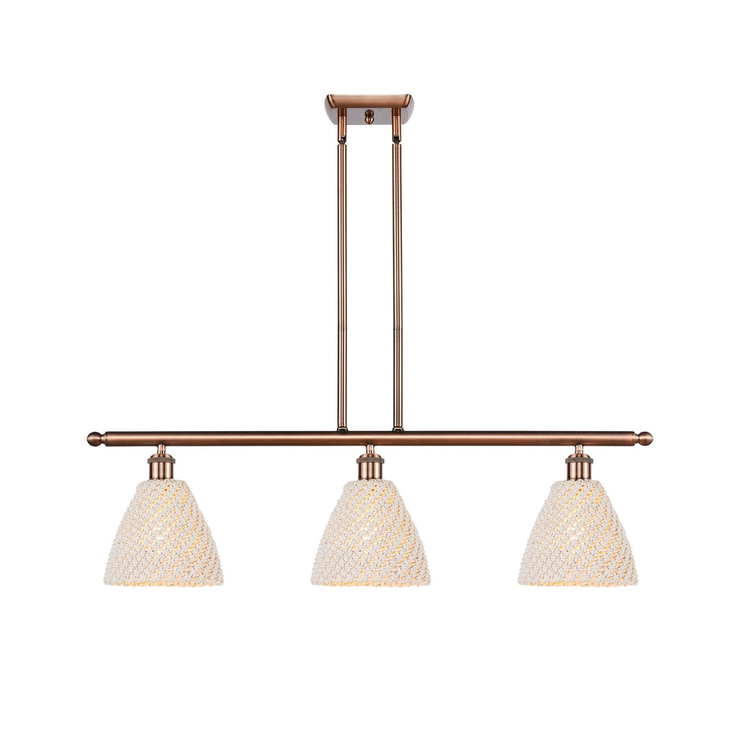 Innovations Bristol Natural 36in 3-Light Island | Farmhouse Antique Copper and Natural Fiber Dome Shade | Kitchen Island | Model 516-3I-AC-NBD-75-NAT