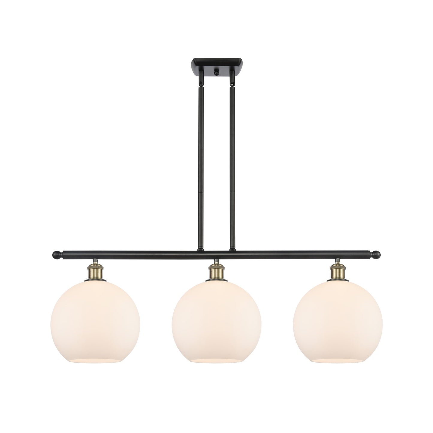 Innovations Athens 36.5in 3-Light Island | Industrial Black Antique Brass and Matte White Glass Shade | Kitchen Island | Model 516-3I-BAB-G121-10