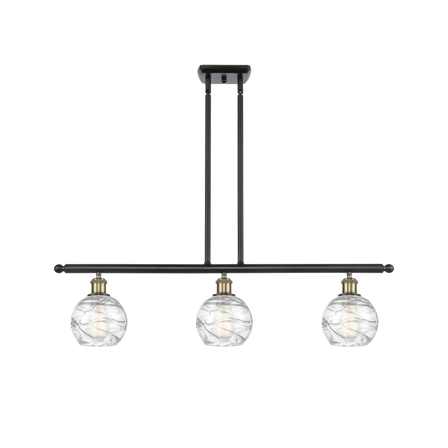 Innovations Athens Deco Swirl 36in 3-Light Island Light | Industrial Black Antique Brass and Clear Deco Swirl Glass | Model 516-3I-BAB-G1213-6CL