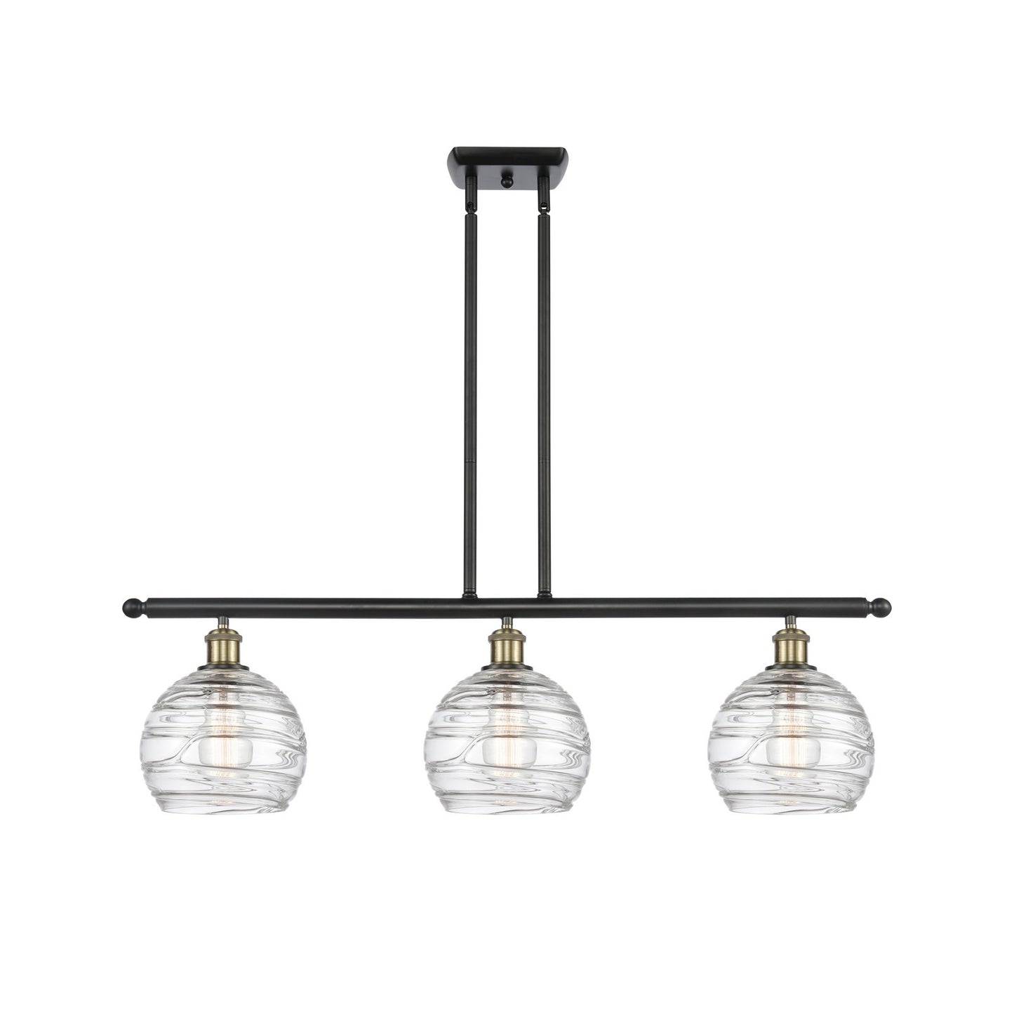 Innovations Athens Deco Swirl 36in 3-Light Island Light | Industrial Black Antique Brass and Clear Deco Swirl Glass | Model 516-3I-BAB-G1213-8CL