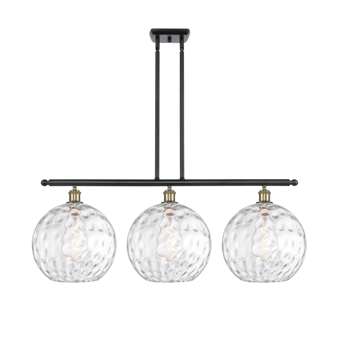 Innovations Athens Water Glass 38in 3-Light Island Light | Industrial Black Antique Brass and Clear Water Glass | Kitchen | Model 516-3I-BAB-G1215-12