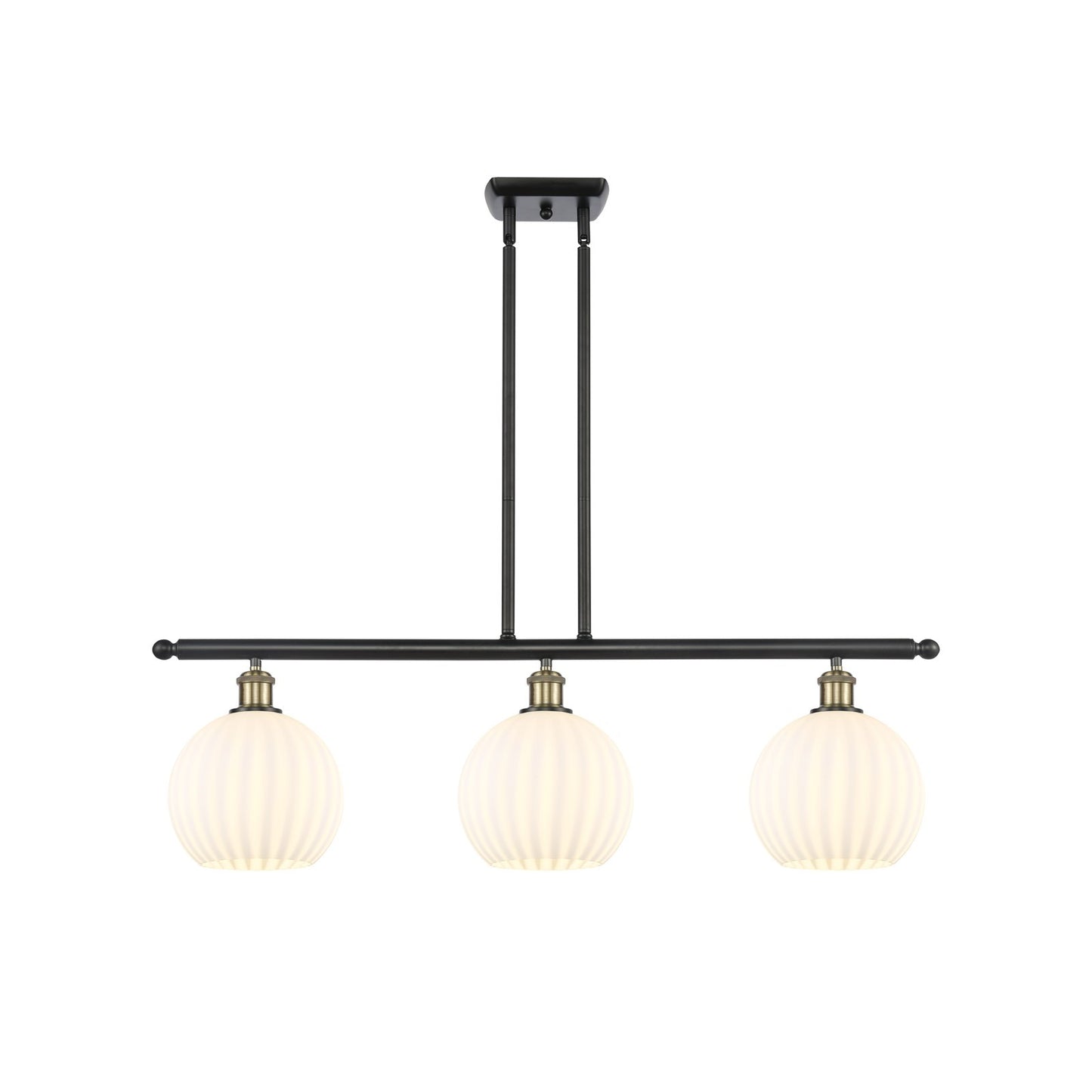 Innovations Ballston 36in 3-Light Island Light | Modern Contempo Black Antique Brass and White Venetian Glass | Kitchen | Model 516-3I-BAB-G1217-8WV
