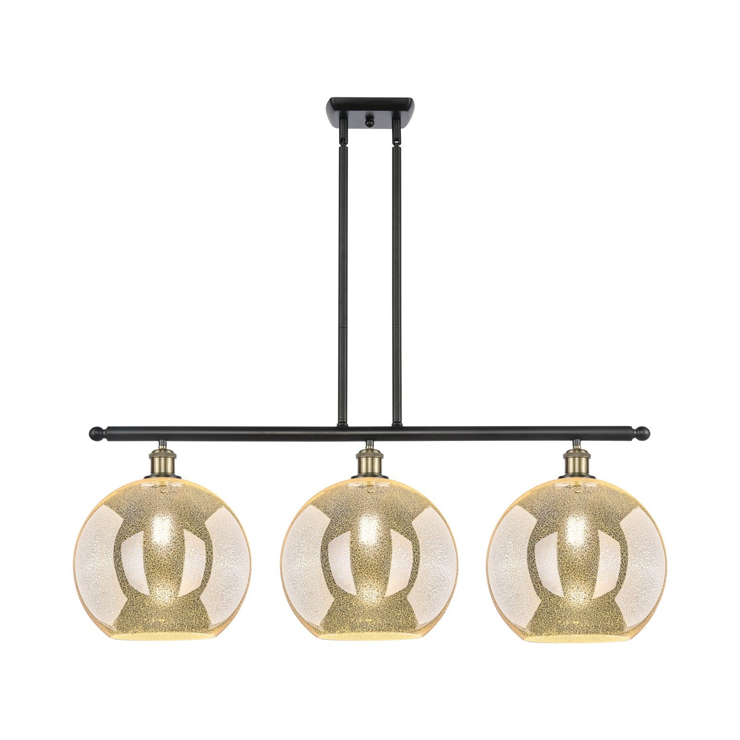 Innovations Athens 38in 3-Light Island Light | Industrial Black Antique Brass and Mercury Glass | Kitchen Island & Dining | Model 516-3I-BAB-G128-12